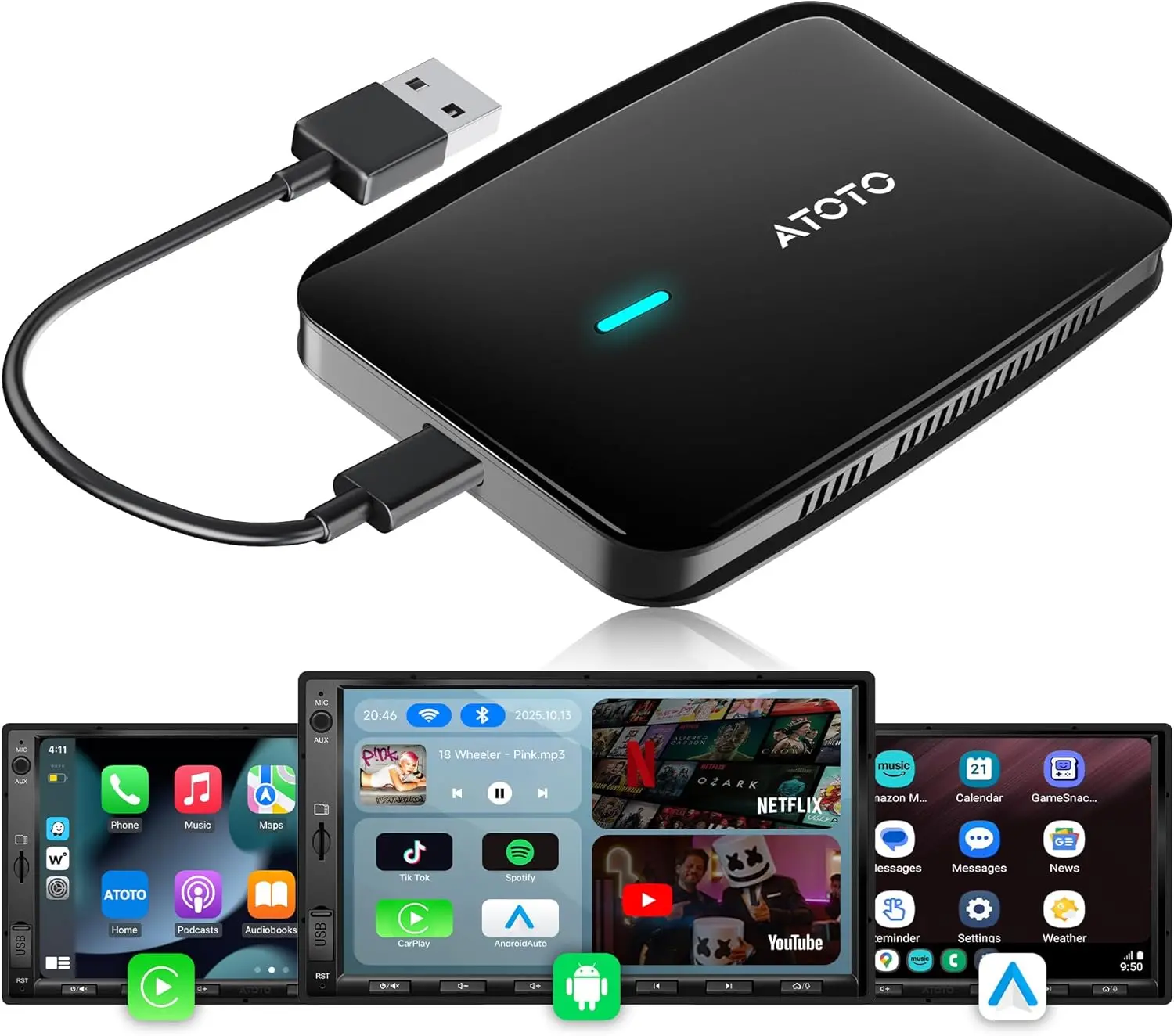 Adaptateur CarPlay sans fil Atoto CB4A avec WiFi 5G et Android Auto — Adaptateur Bluetooth pour voiture