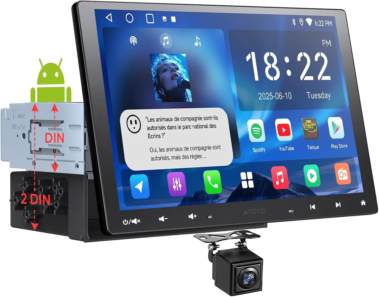 Autoradio Atoto A5LG110T 1 DIN/2 DIN Android 10" avec écran flottant — Autoradios et unités principales