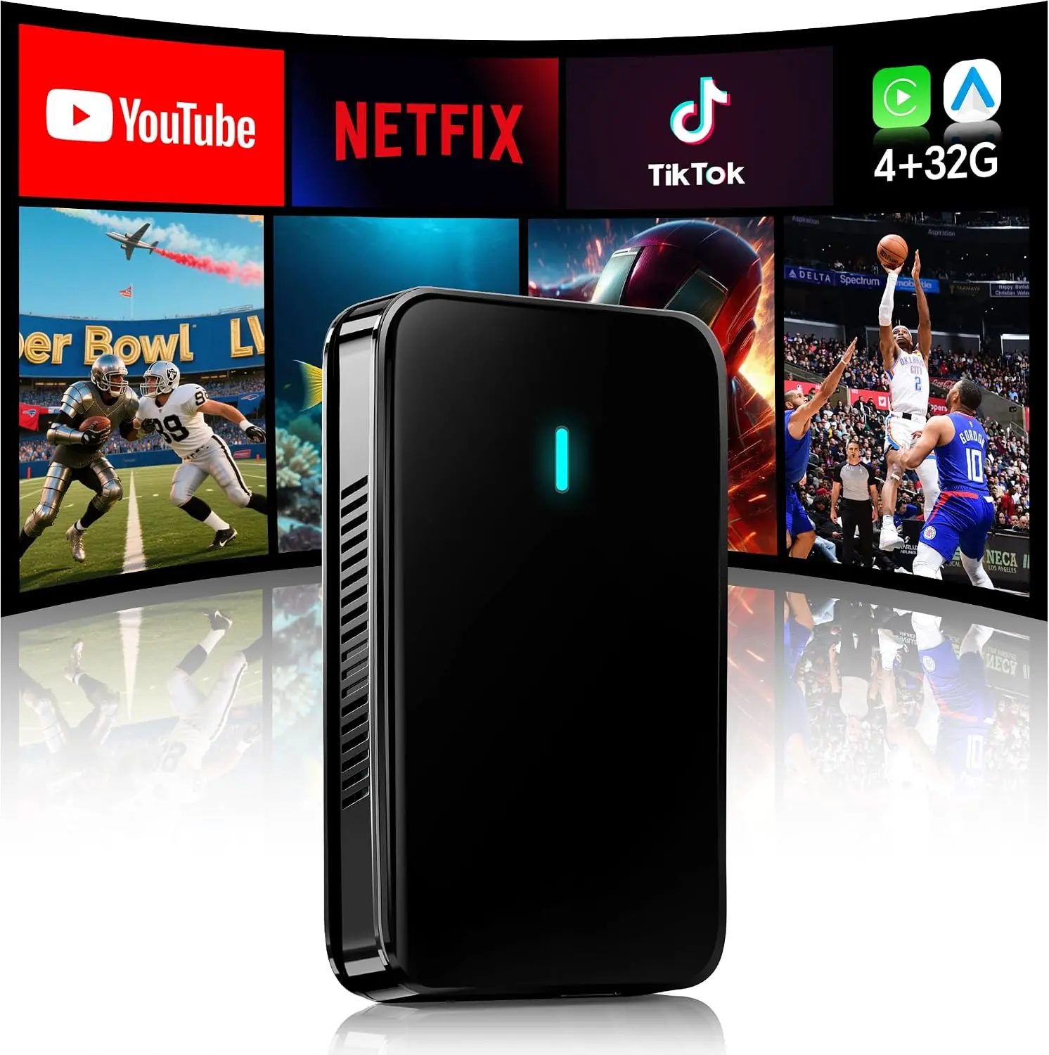 Atoto CB4B AI Box für CarPlay & Android Auto – Wireless Adapter für Fahrzeuge mit kabelgebundenem CarPlay, 4GB+32GB, Netflix, YouTube & TikTok