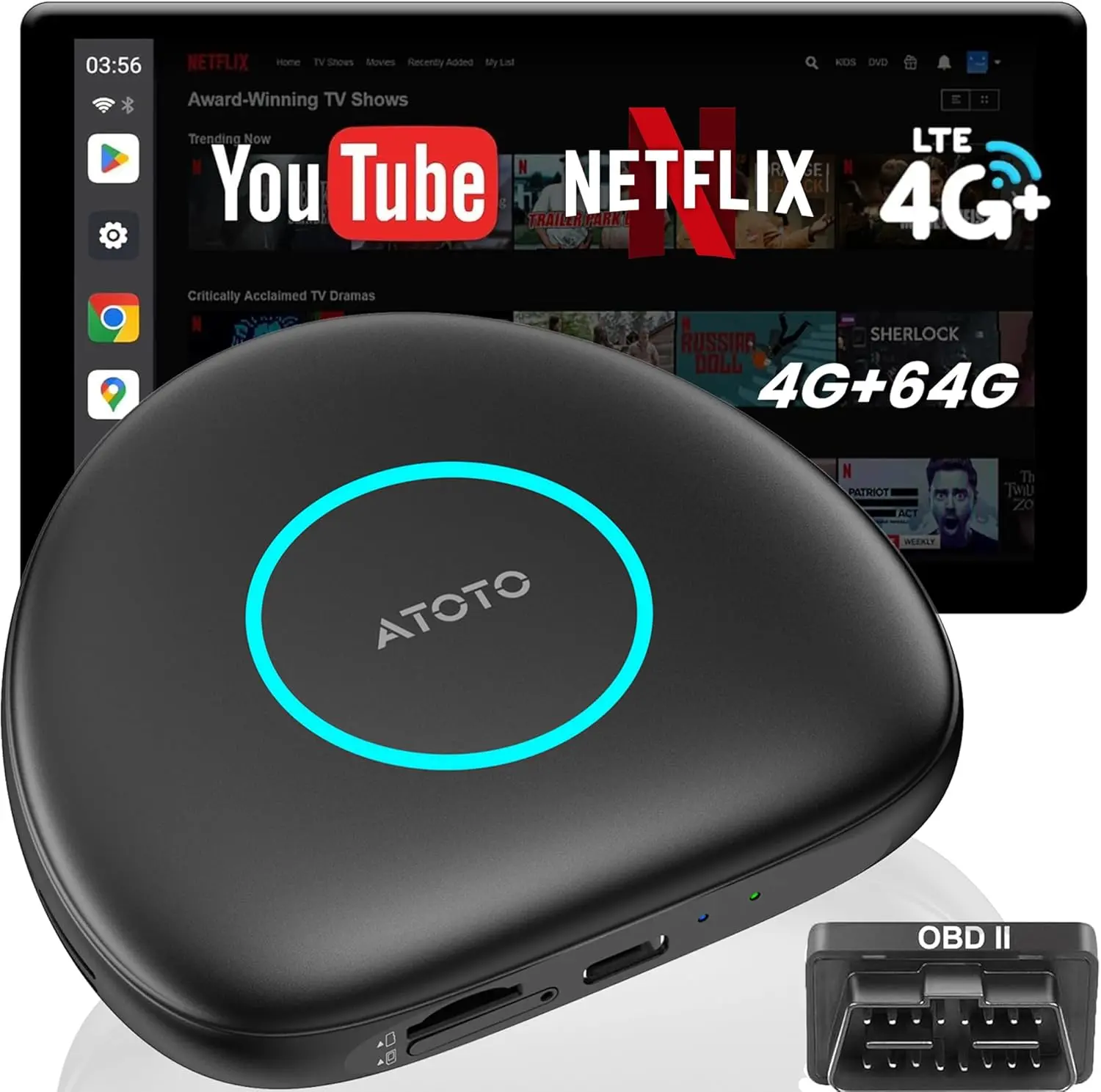 Atoto CarWave CB6 AI Box Wireless CarPlay & Android Auto Adapter with 4G LTE, Obdii Scanner, Android OS, 4GB+64GB, Universal Car Stereo Upgrade, OTA