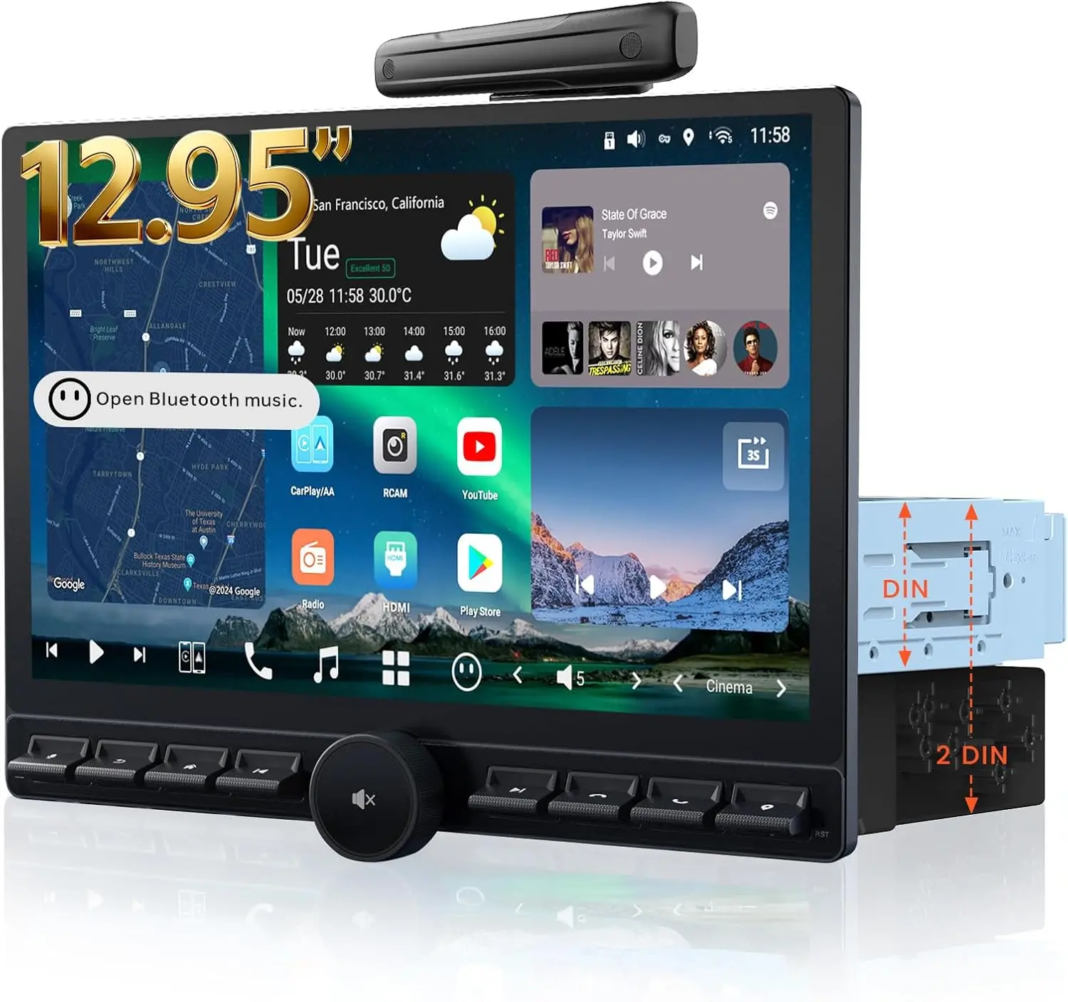 Atoto X10G129PE 12,95" Qled Autoradio Bluetooth Android (1 Din & 2 Din), 8G+128G, Écran Flexview avec Bouton & Touches, Audio 7.1.2 CH, 4G LTE, EQ — Car Stereos
