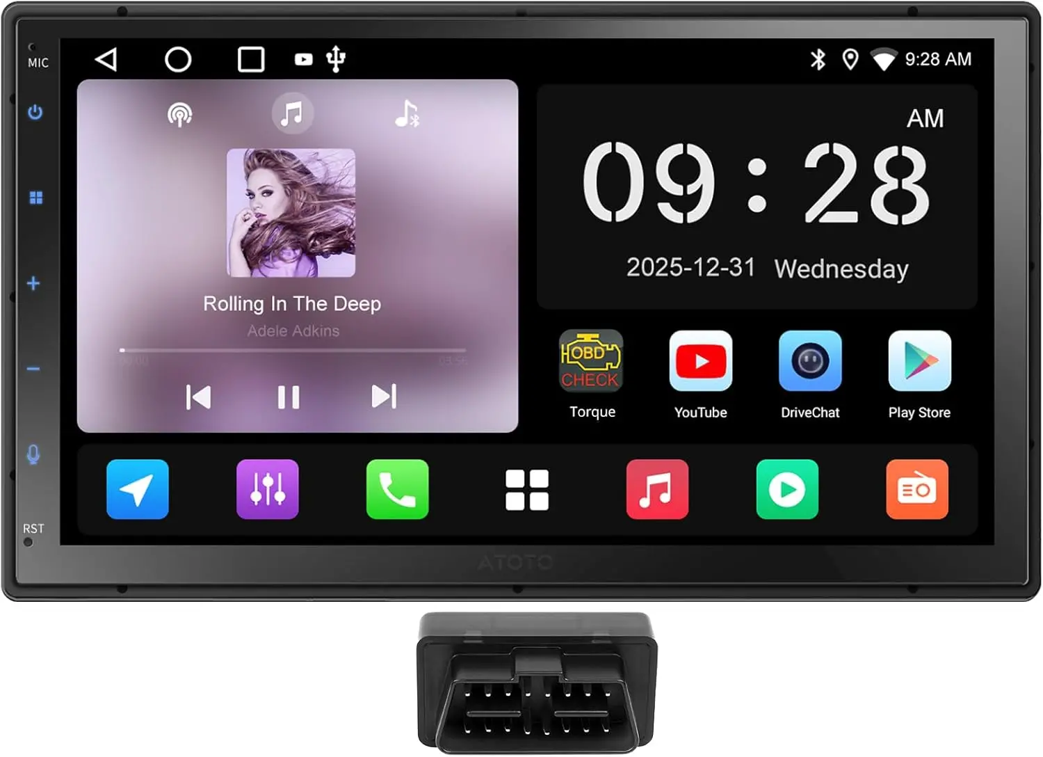 Atoto A5LG2B7T Android Autoradio CarPlay 2 Din avec Android Auto sans Fil, Scanner OBD2 Bluetooth, Écran Tactile 7", GPS Navigation