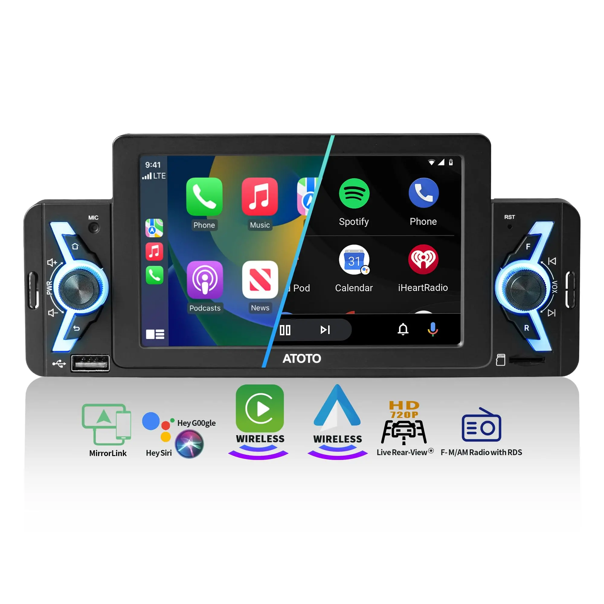 Atoto F7WE Autoradio Simple Din de 5 Pouces avec CarPlay et Android Auto Sans Fil — Autoradios et unités principales