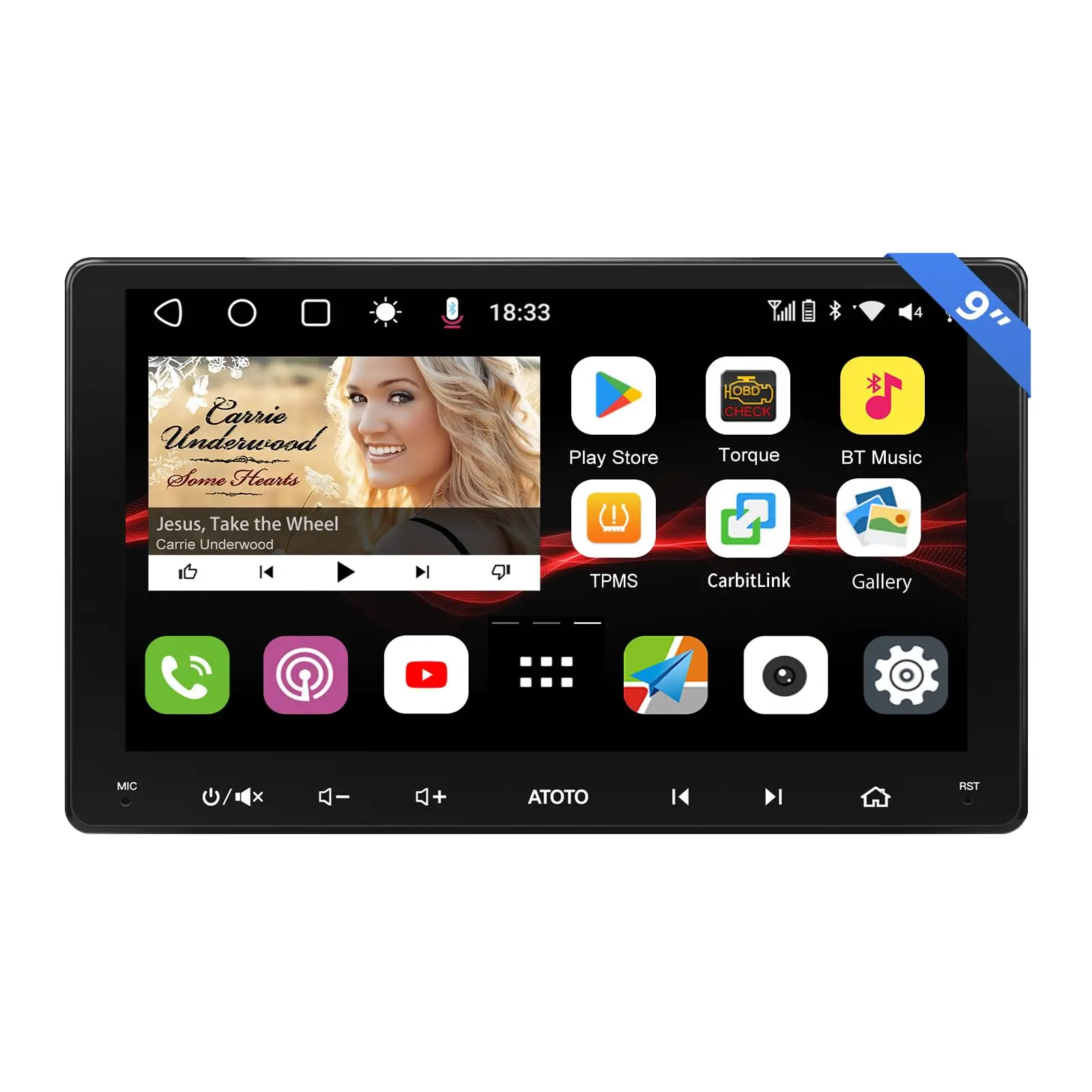 Atoto S8 8-core 9 inch Qled Double Din Android Car Stereo, Wireless CarPlay & Android Auto, Built-in 4G,WiFi/BT/USB Tethering, 2 Bluetooth, 4G+32G