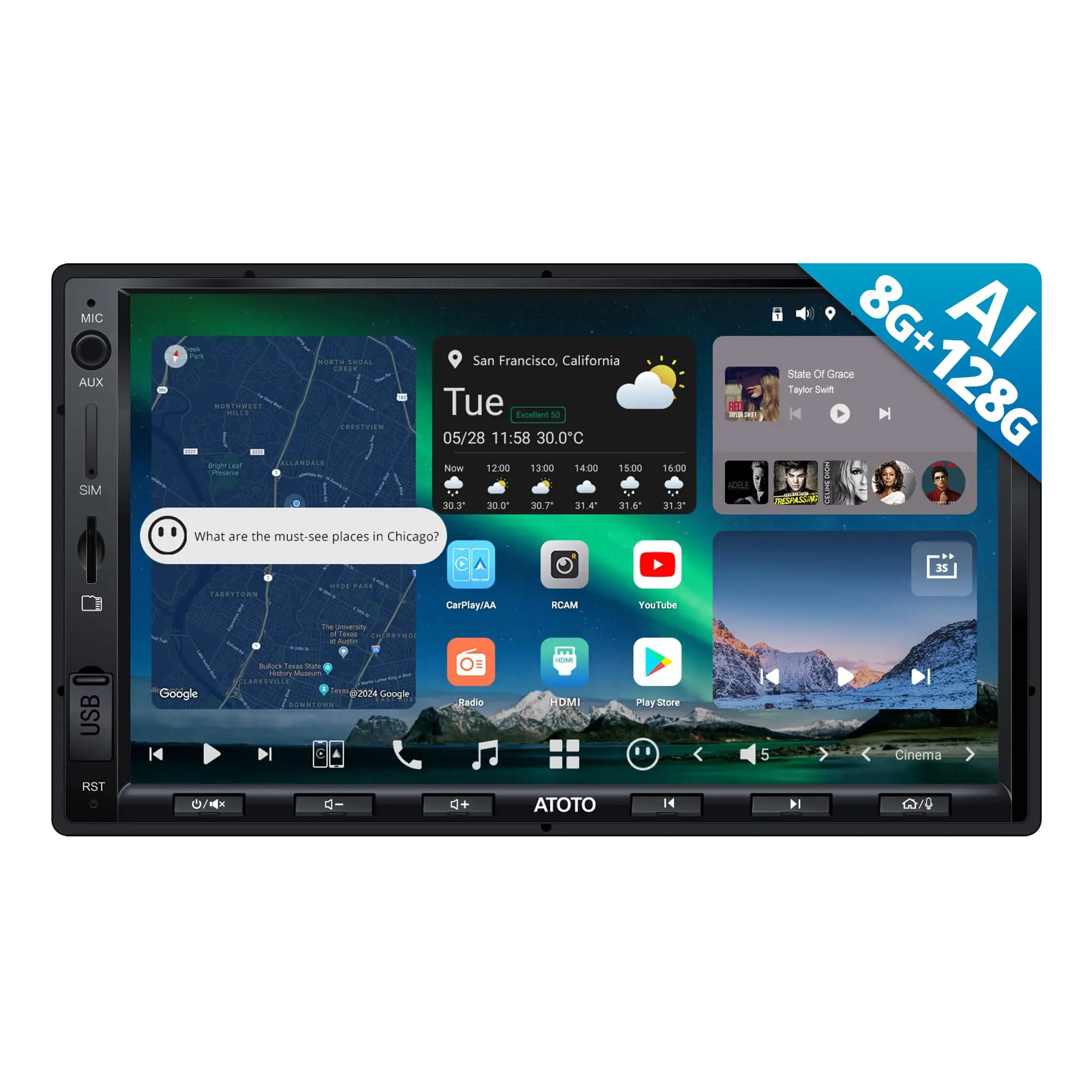Atotozone X10 7inch Android Double Din Car Stereo, 8G+128G, AI Assistant Head Unit, 4G LTE, Wireless Carplay & Android Auto,Dual Bluetooth, 7.1.2 CH — Car Stere