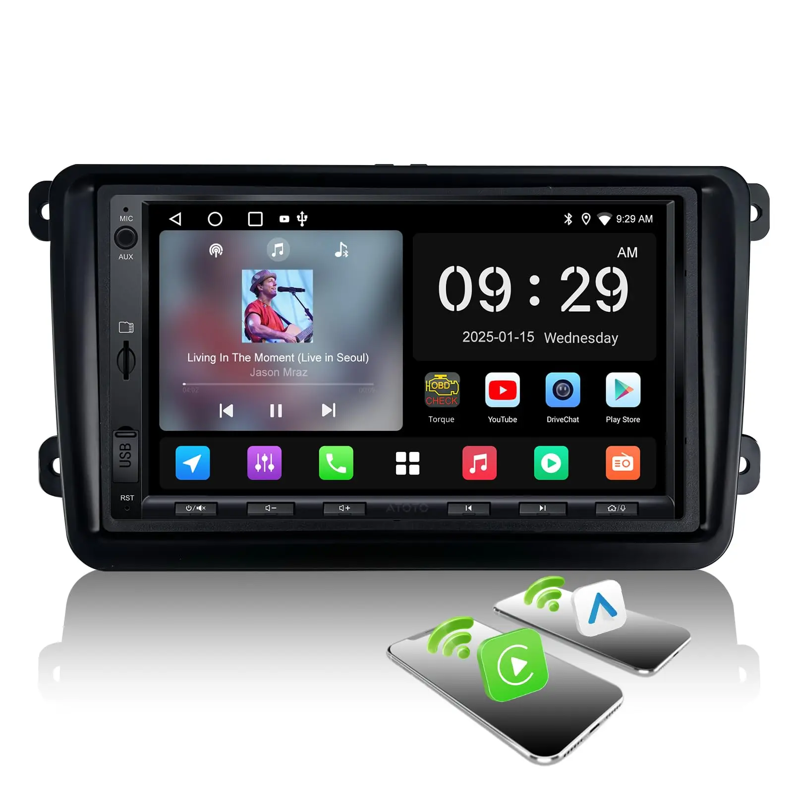 Atoto A5LVWA7T 7" Double Din Android Car Stereo for VW Jetta/Tiguan/Golf/Passat, Wireless CarPlay & Android Auto, Wi-Fi/BT Tethering, 24-Band EQ DSP — Car Stere