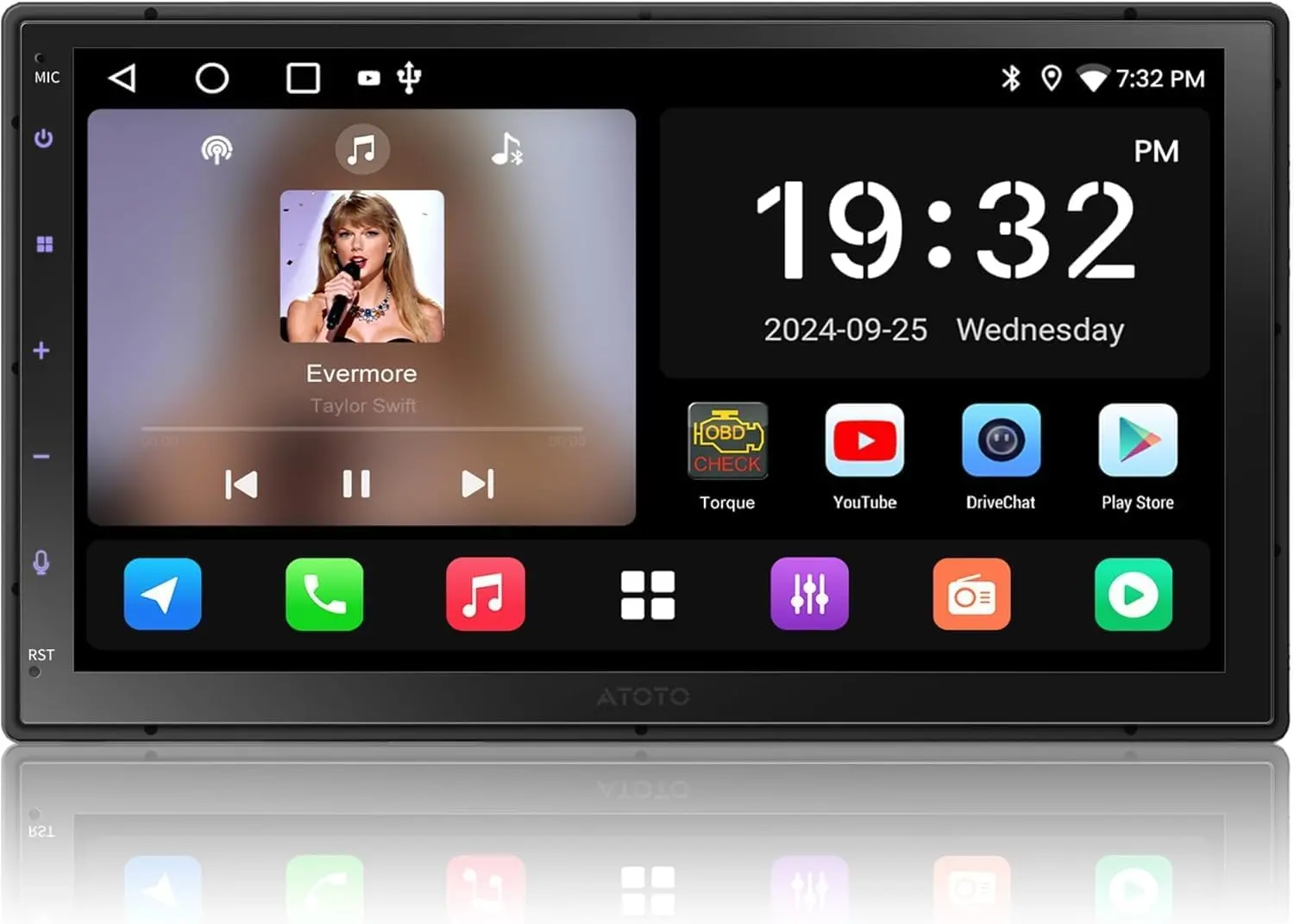 Atoto A5LG2B7T Double DIN Android Car Stereo, Wireless CarPlay & Android Auto, 7 inch Touch Screen Head Unit, GPS Tracking, HD LRV (Live Rear-View)