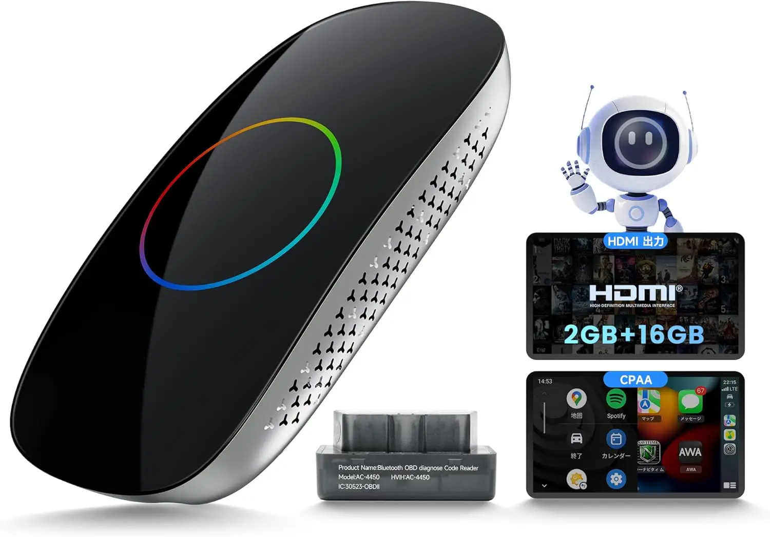 Atoto CB4CT Magic Box AI CarPlay & Android Auto Wireless Adapter, HDMI Output & Mini OBD2 Included, 2GB+16GB Android AI Box with Dual Wi-Fi &
