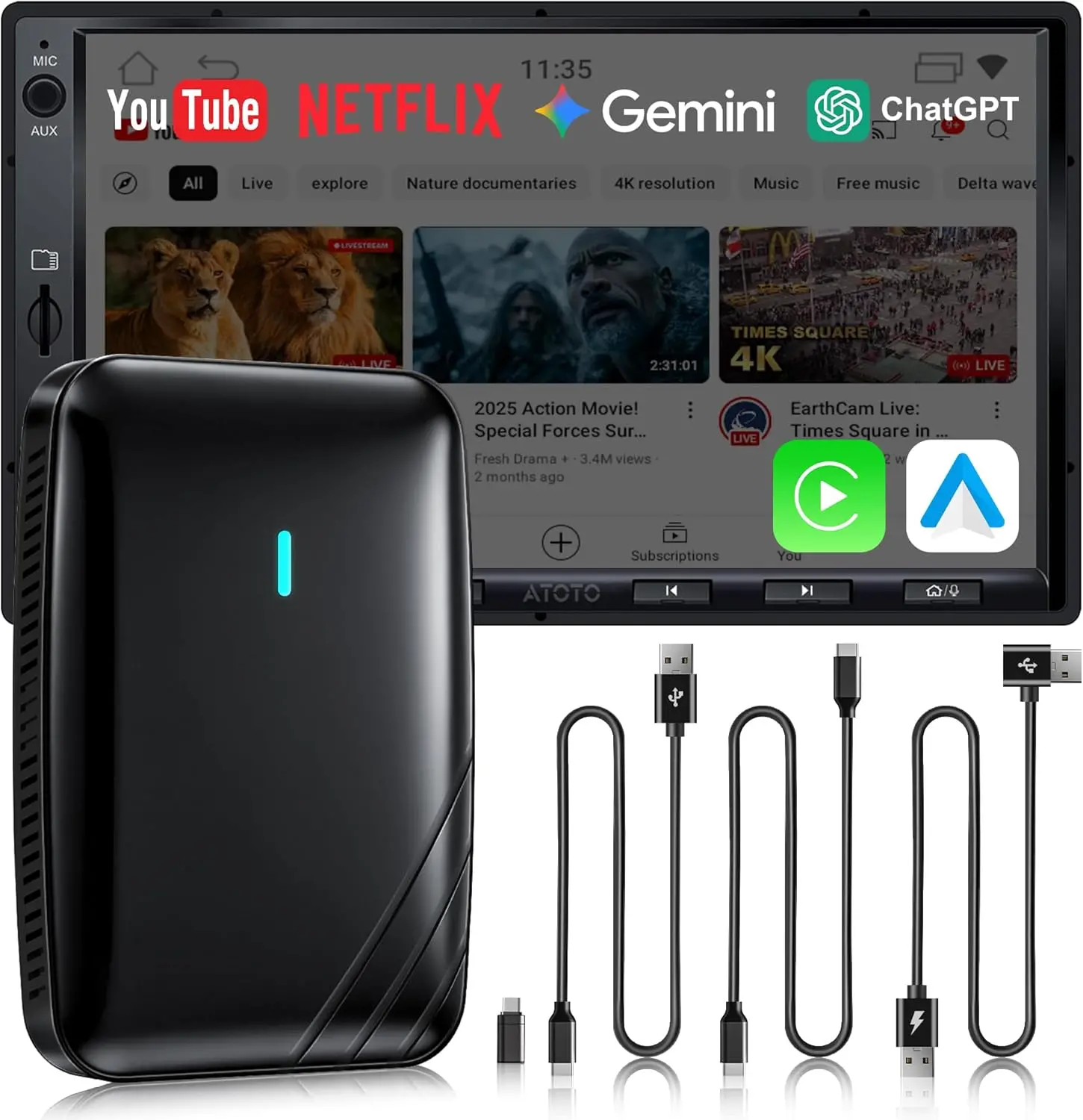 Atoto CB4A Adaptateur sans fil CarPlay 2 Go + 16 Go Magic Box — Autoradios et unités principales