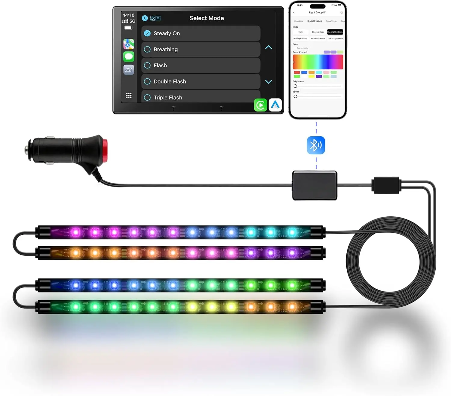 Kit d'éclairage d'ambiance LED pour intérieur de voiture Atoto