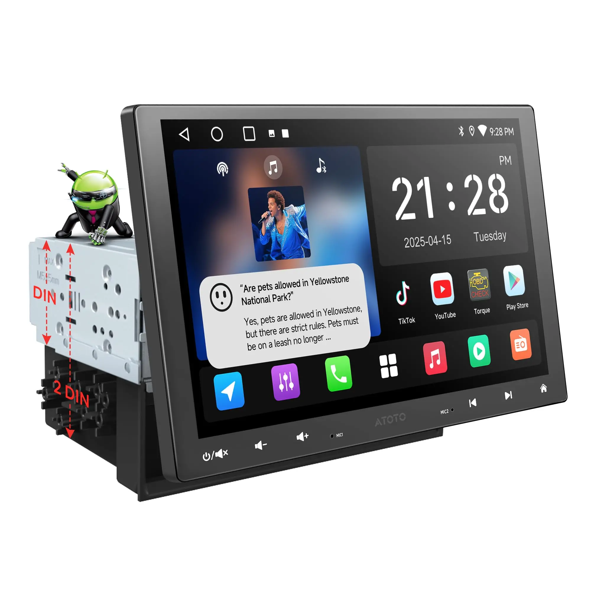 Atoto A5LG110T 10" Double DIN & Single DIN Adaptive Car Stereo – Floating Display, Wireless CarPlay & Android Auto, WiFi/Bluetooth/USB Tethering