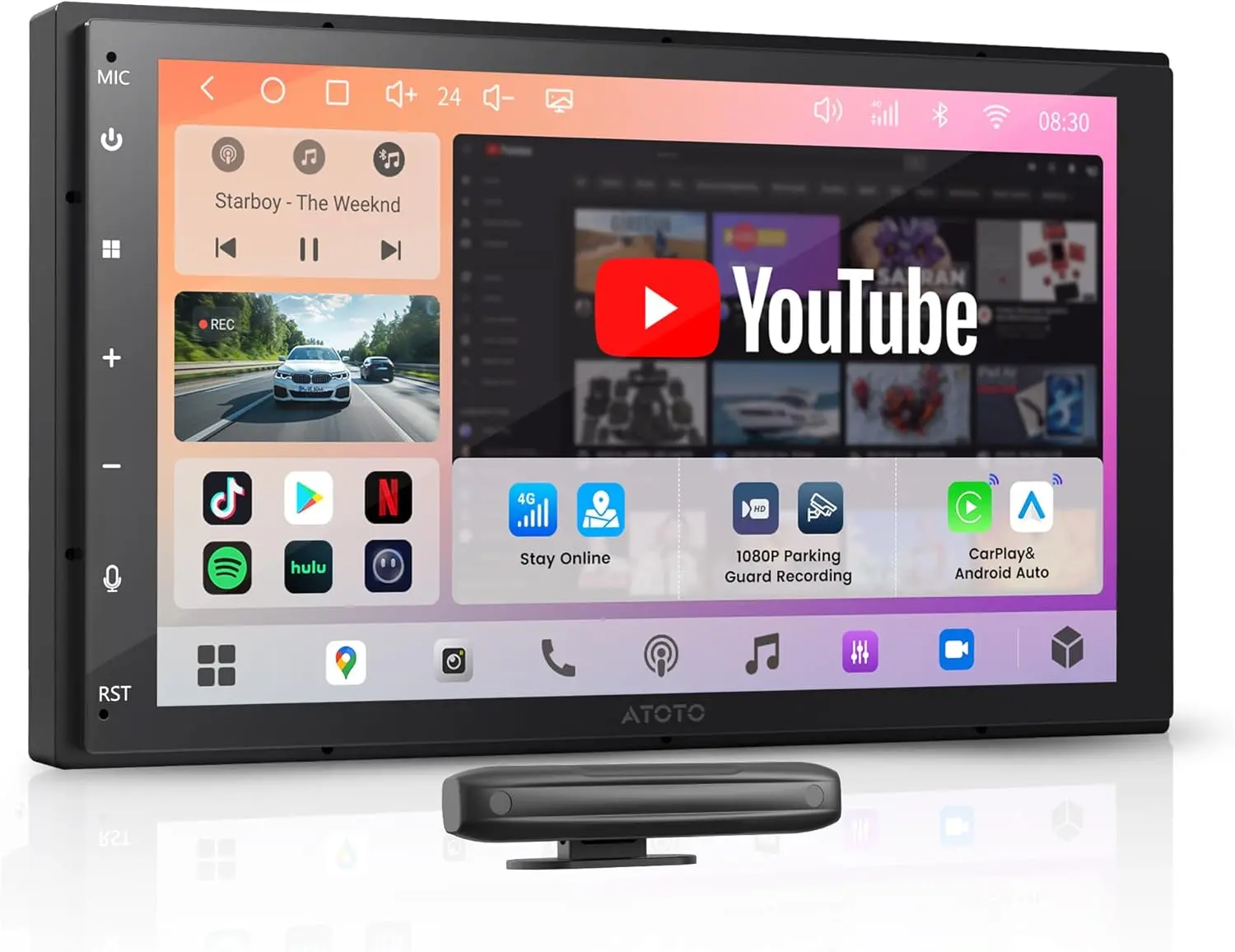 Atoto S84G2B7P 7'' Double DIN Qled Android Car Stereo, 8-Core Head Unit, Wireless CarPlay & Android Auto, 4G LTE/WiFi/USB, Hi-Fi DSP w/ 4V