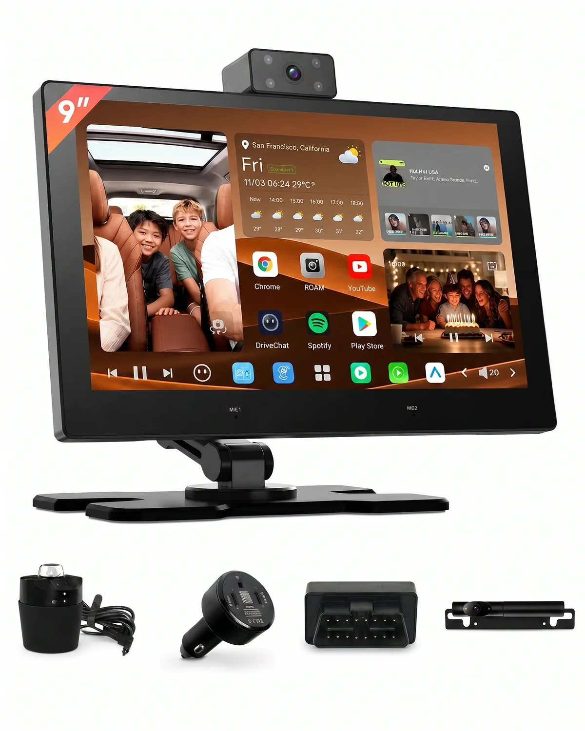 Atoto P1009P2M 9-Inch 4G LTE Android Portable Navigation Multimedia Receiver Bundle with Parking Monitor, App Remote Wake-Up, Video Calling
