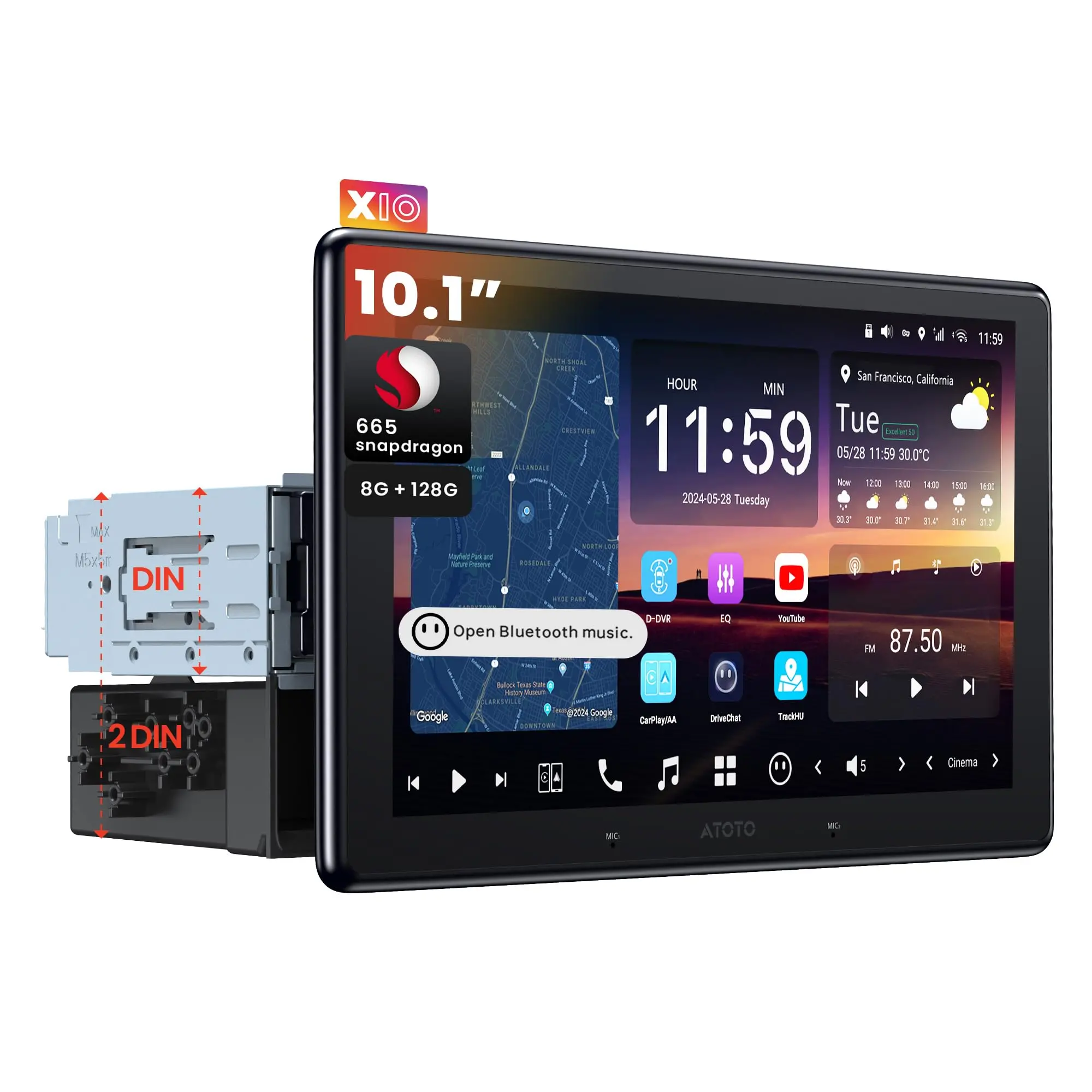 Atotozone 10" Qled AI Single Din & Double Din Android Car Stereo, 8G+128G in-Dash Navigation, Floating Screen, 4G LTE, 7.1.2 Ch Audio,Flac, Wireless