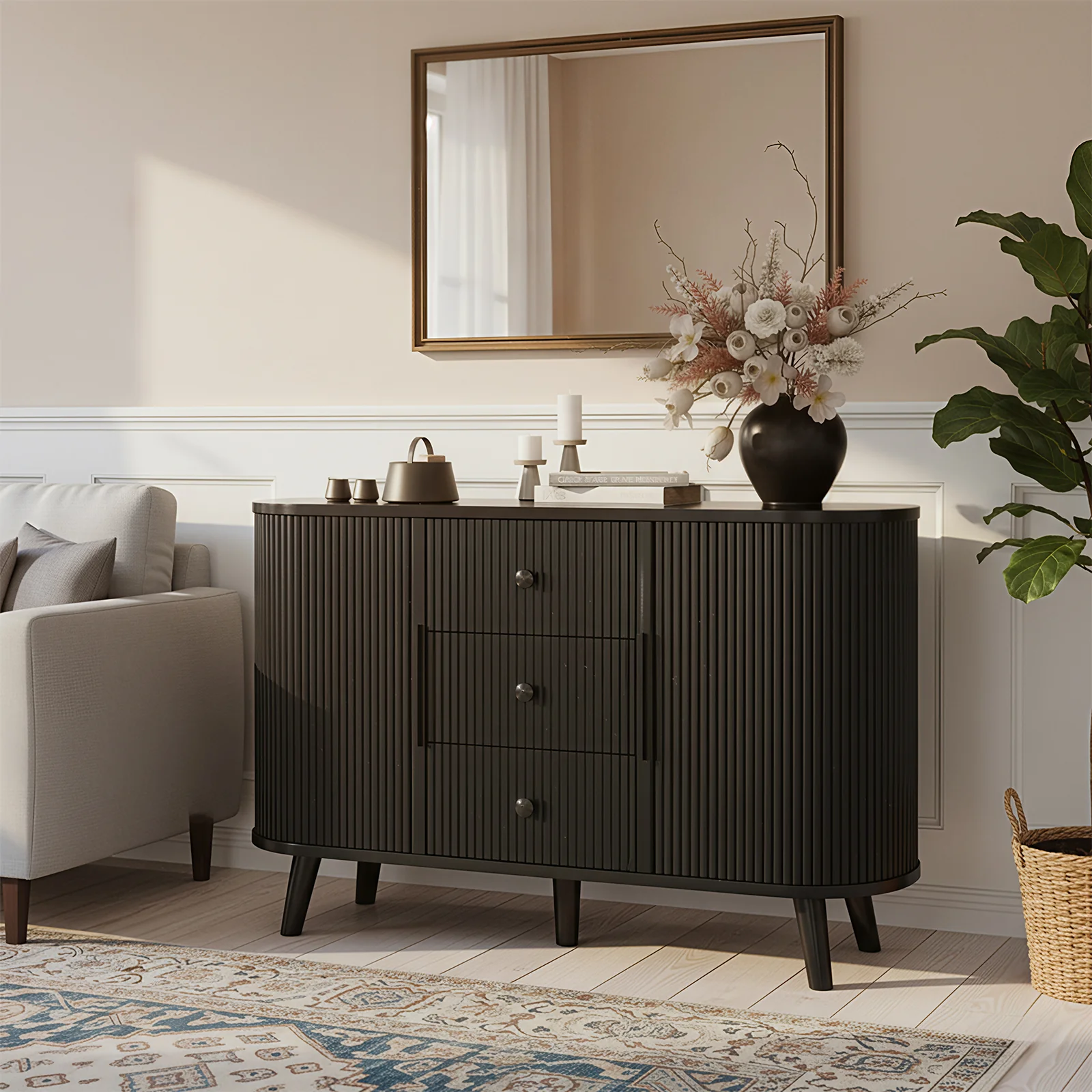 Belord 47" Sideboard Buffet Cabinet with Fluted Doors and Adjustable Shelves — Mattresses