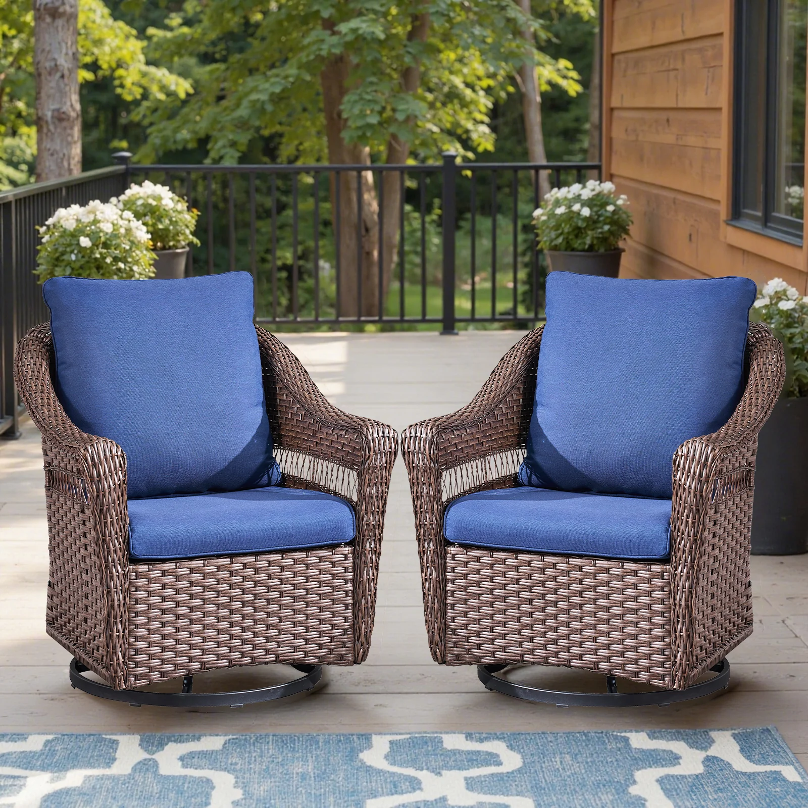 Chaises de patio pivotantes 2 pièces Belord à dossier haut et à bascule d'extérieur en osier — Mobilier de patio et d'extérieur