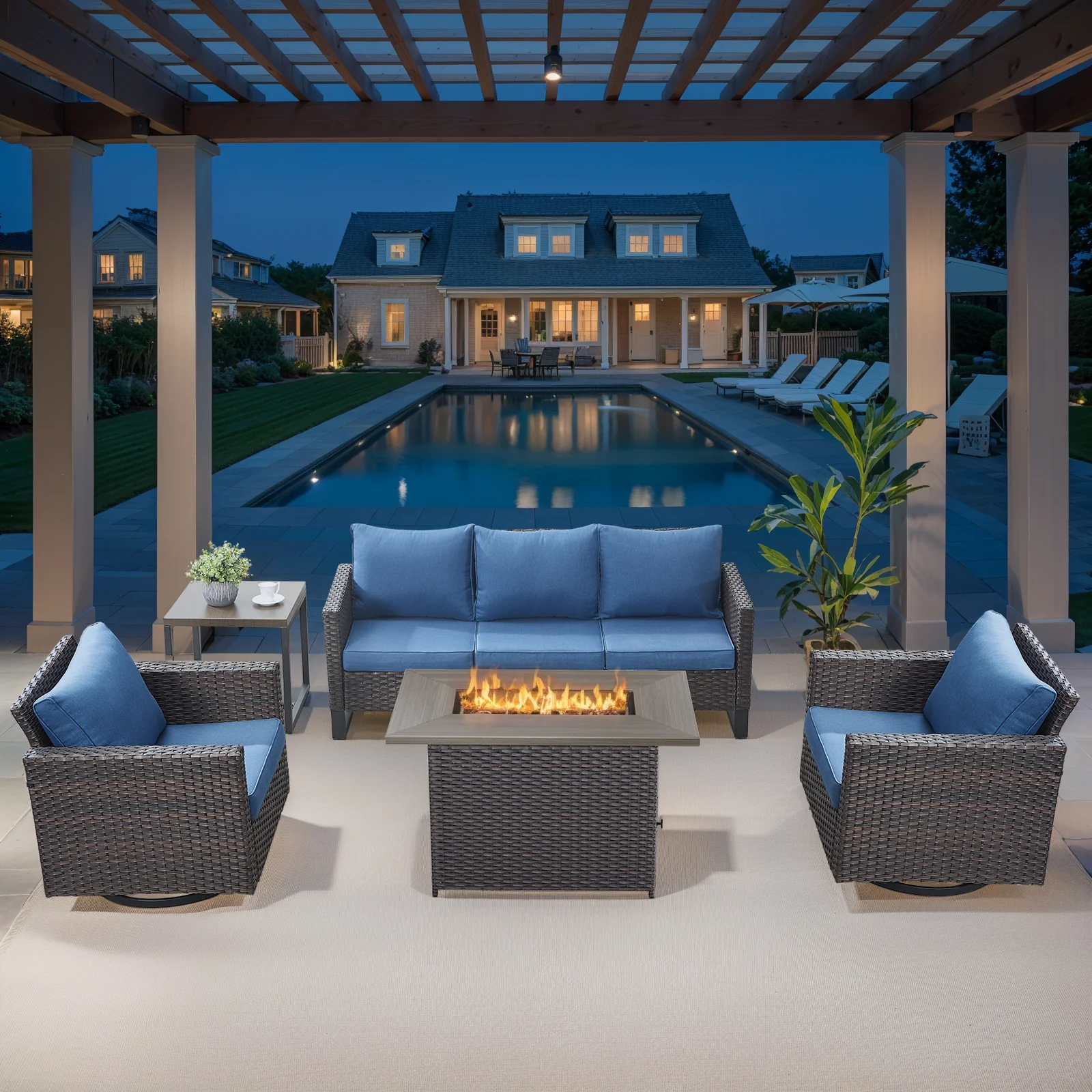 Belord 5-Piece Patio Set with 41" Gas Fire Pit Table and Swivel Rocker Chairs — Patio & Outdoor Furniture