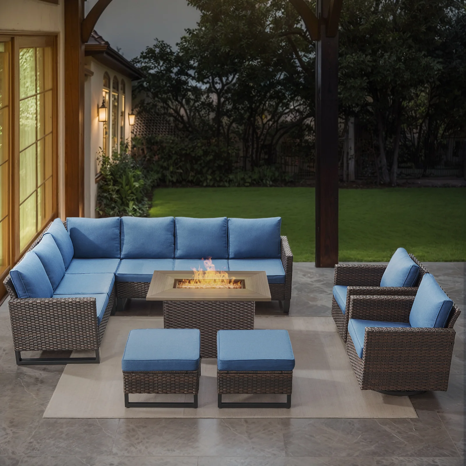 Belord 11-Piece Patio Set with 41" Propane Fire Pit Table, GRS Series — Patio & Outdoor Furniture