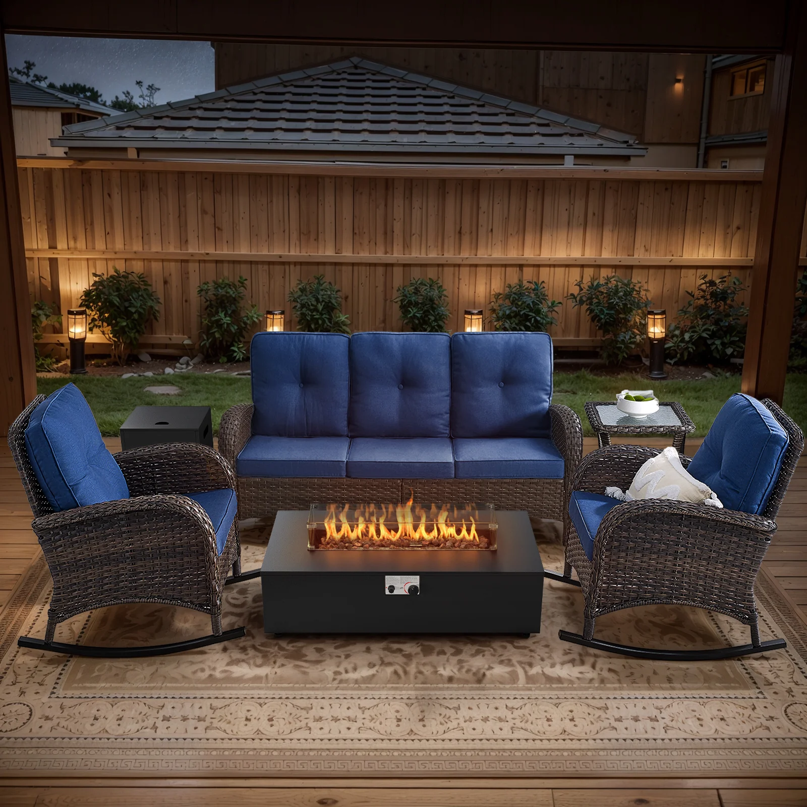Ensemble de conversation extérieur Belord 5 pièces avec foyer — Mobilier de patio et d'extérieur