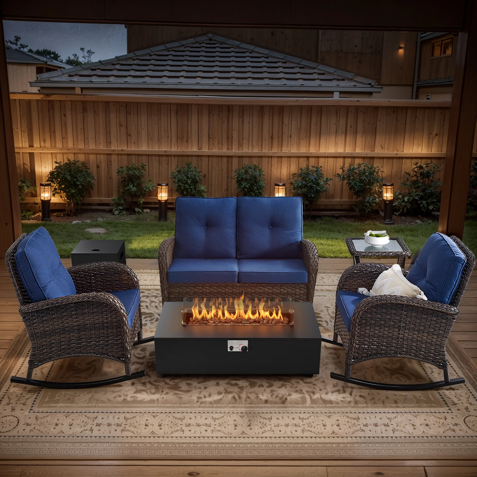 5 Piece Patio Conversation Set with Fire Pit Table - NDS Series — Patio & Outdoor Furniture