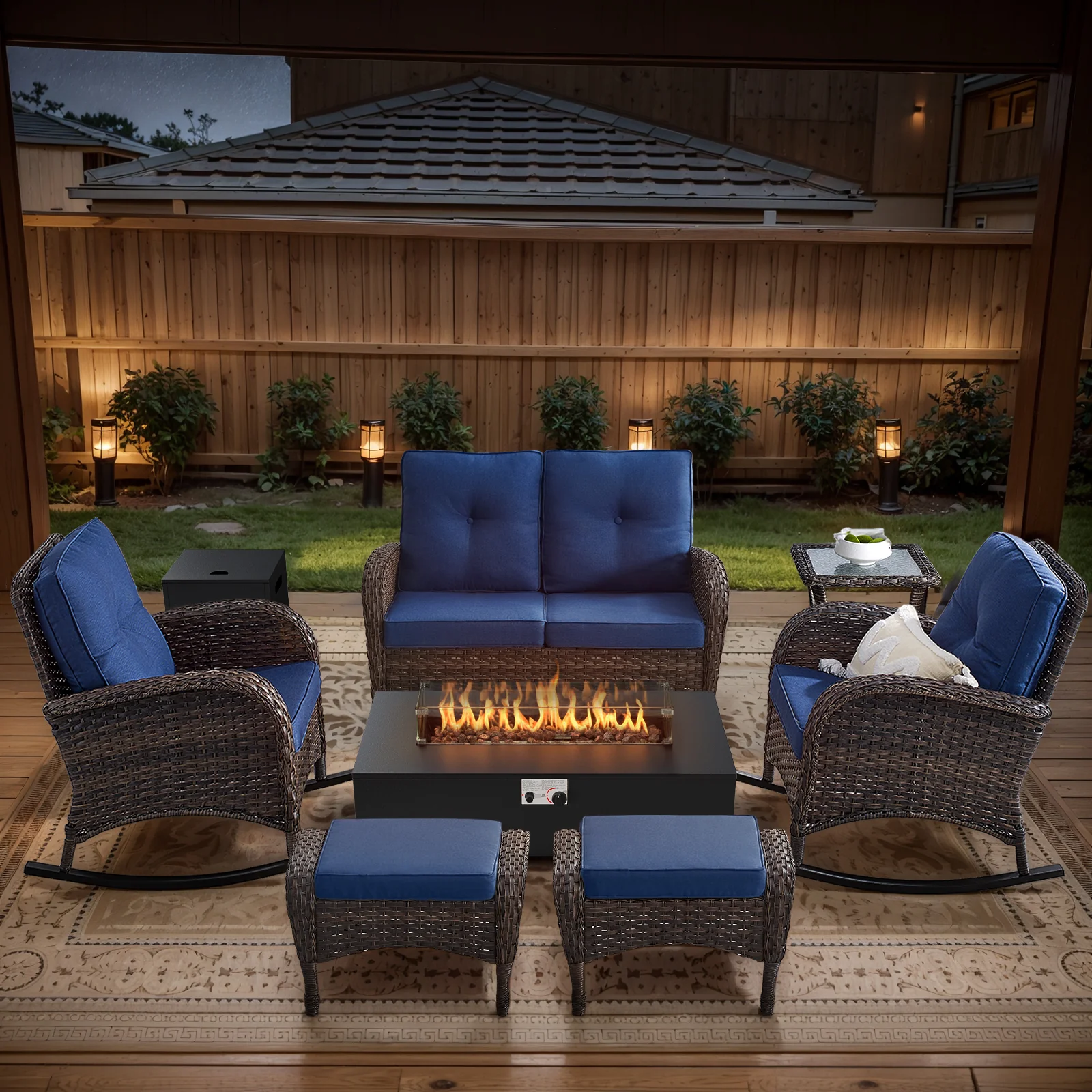 7 Piece Patio Conversation Set with Fire Pit Table - NDS Series — Patio & Outdoor Furniture
