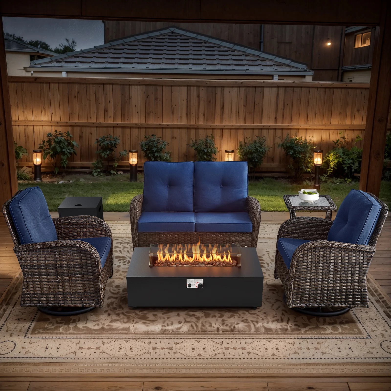 Ensemble de conversation de patio 5 pièces avec loveseat et foyer — Mobilier de patio et d'extérieur
