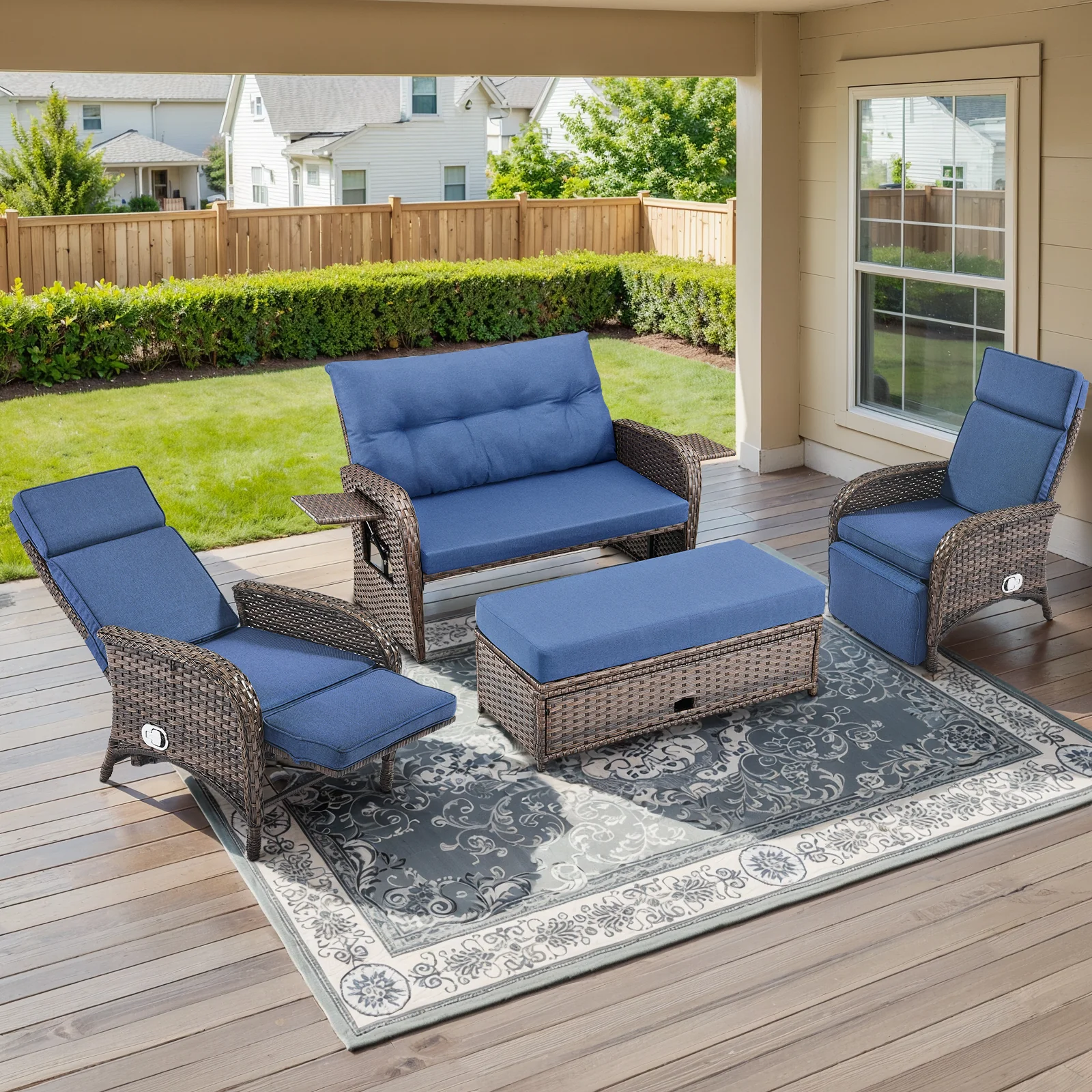 Ensemble de meubles de patio 4 pièces avec loveseat et fauteuil inclinable — Mobilier de patio et d'extérieur