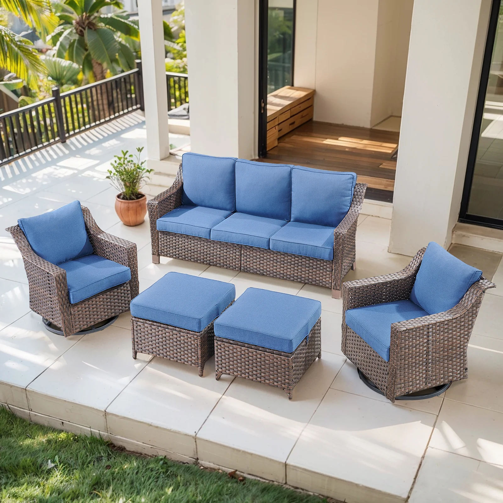 5-Piece DAR Series Patio Conversation Set with Sofa and Chairs — Patio & Outdoor Furniture