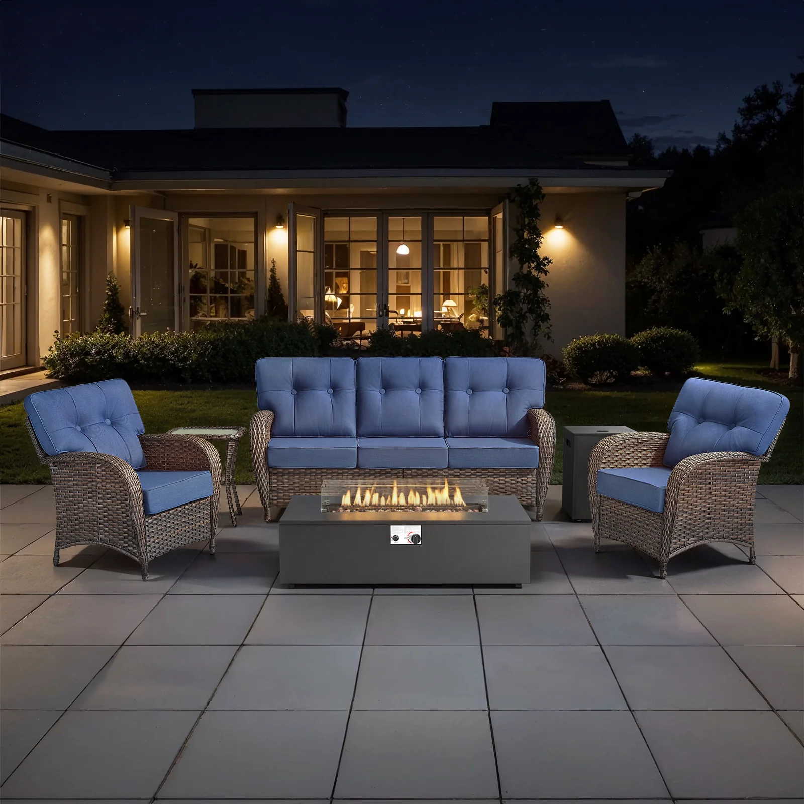 Ensemble de chaises T-Back de patio extérieur 5 pièces avec table de feu