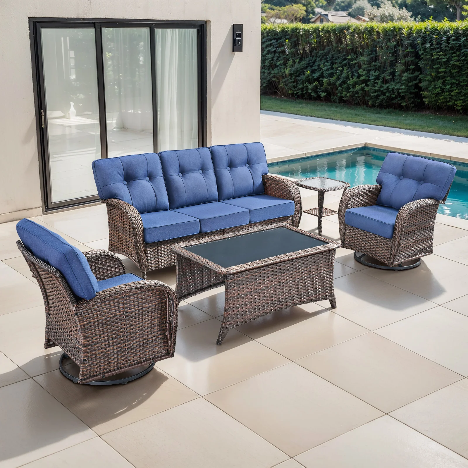 Ensemble de 5 Chaises T-Back Pivotantes de Patio avec Sofa et Table — Mobilier de patio et d'extérieur