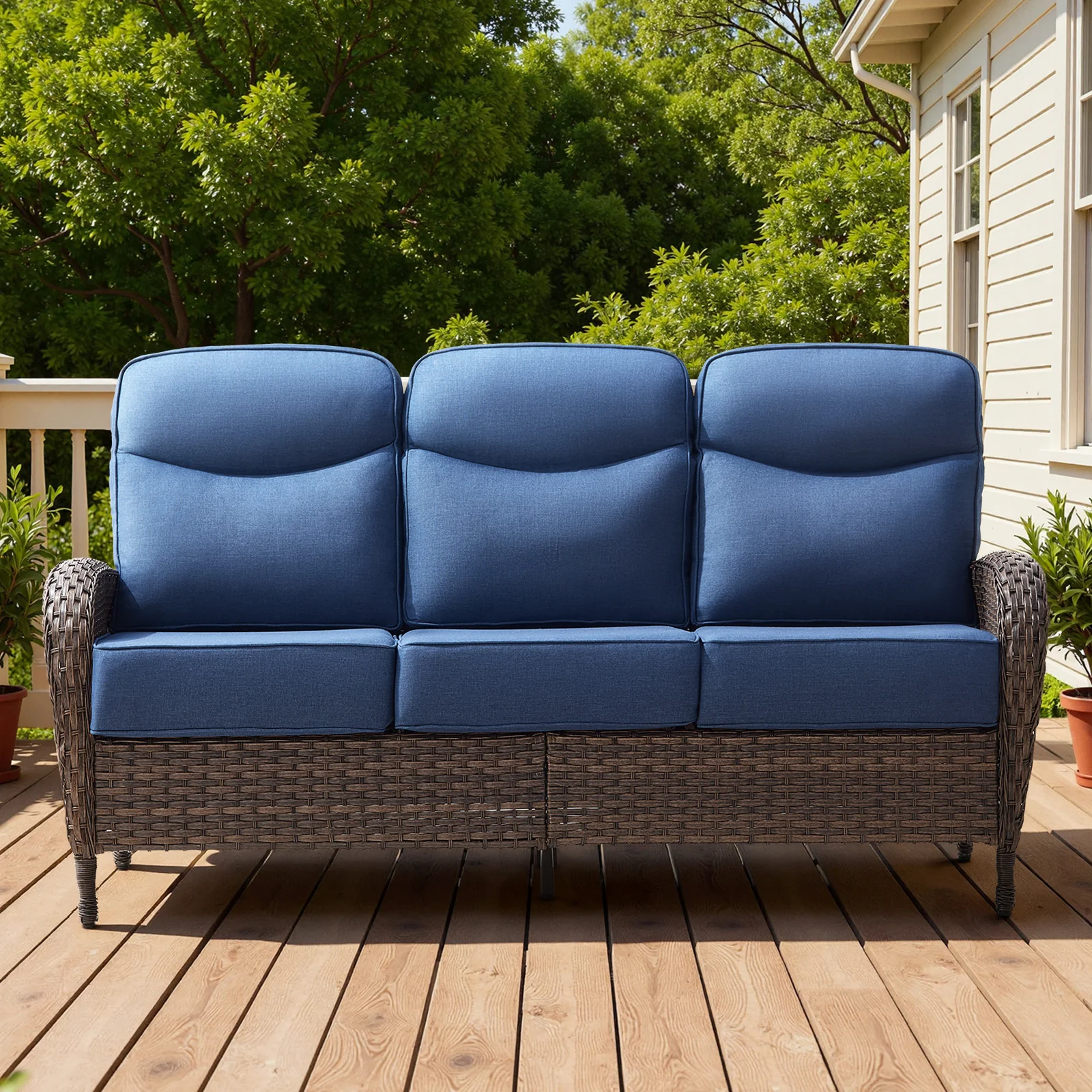 Sofa de Patio Wicker Belord 3 Places avec Coussins Épais — Mobilier de patio et d'extérieur