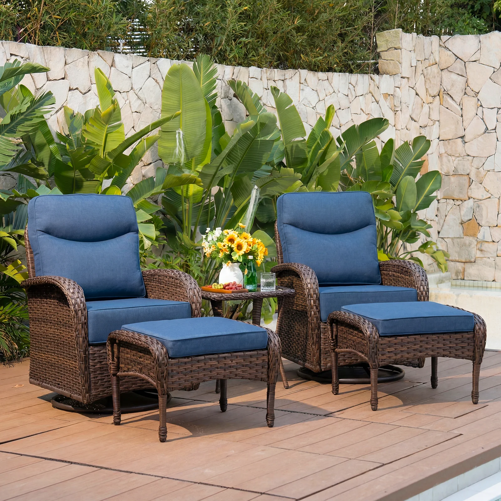 Ensemble de meubles de patio en osier rotatif Belord 5 pièces — Mobilier de patio et d'extérieur