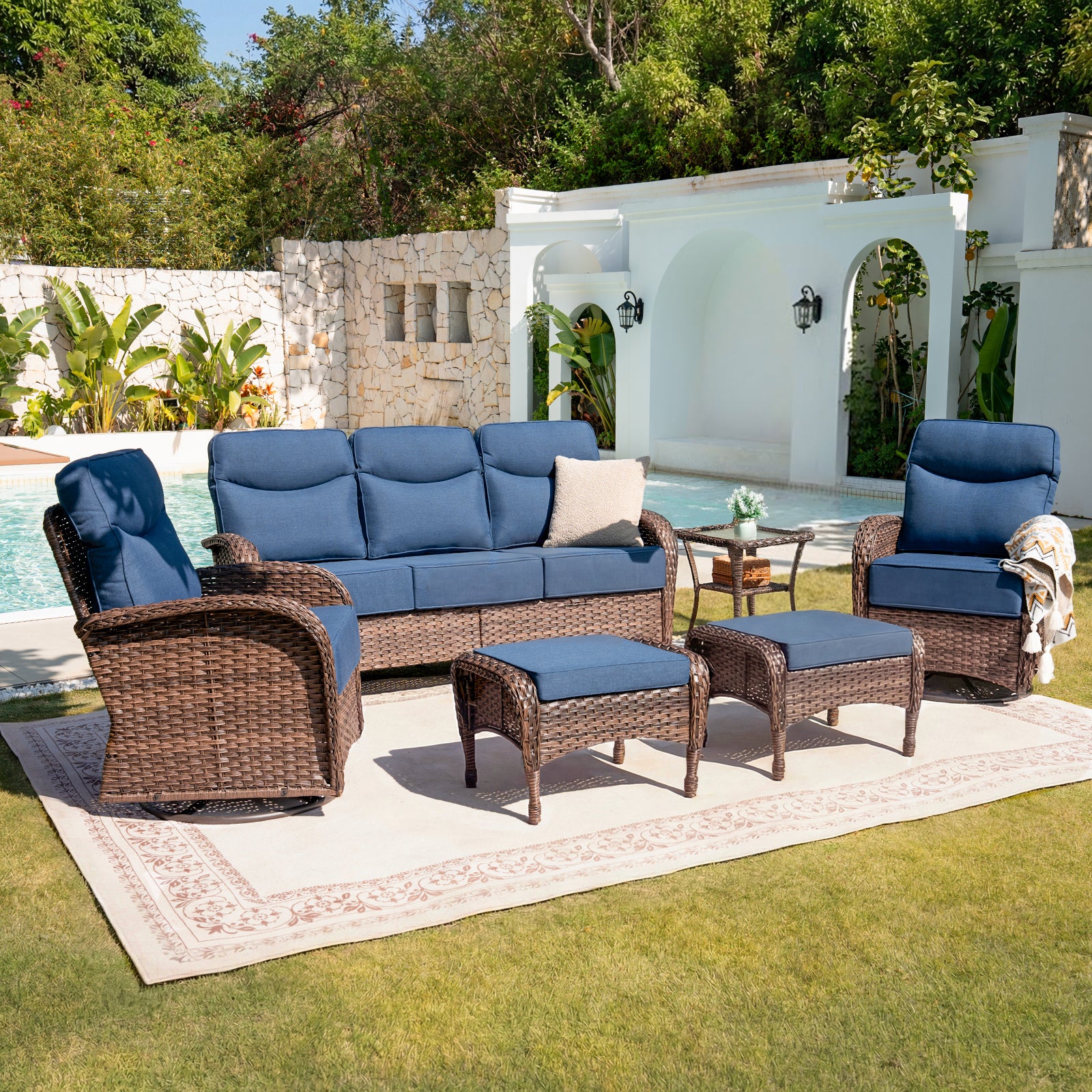 Ensemble de meubles de patio en osier rotatif Belord 6 pièces — Mobilier de patio et d'extérieur
