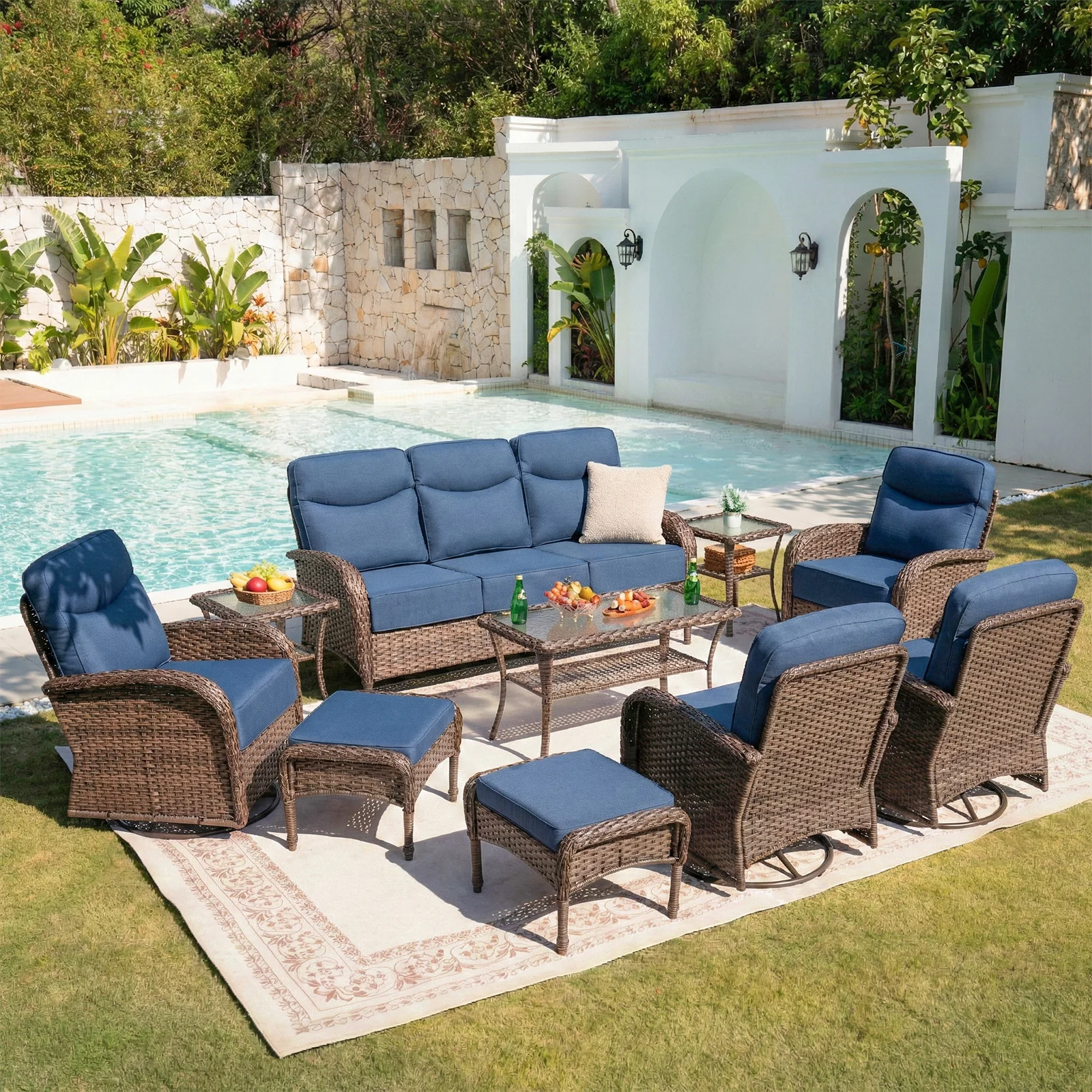 Ensemble de meubles de patio Belord de 10 pièces avec chaises à bascule — Mobilier de patio et d'extérieur