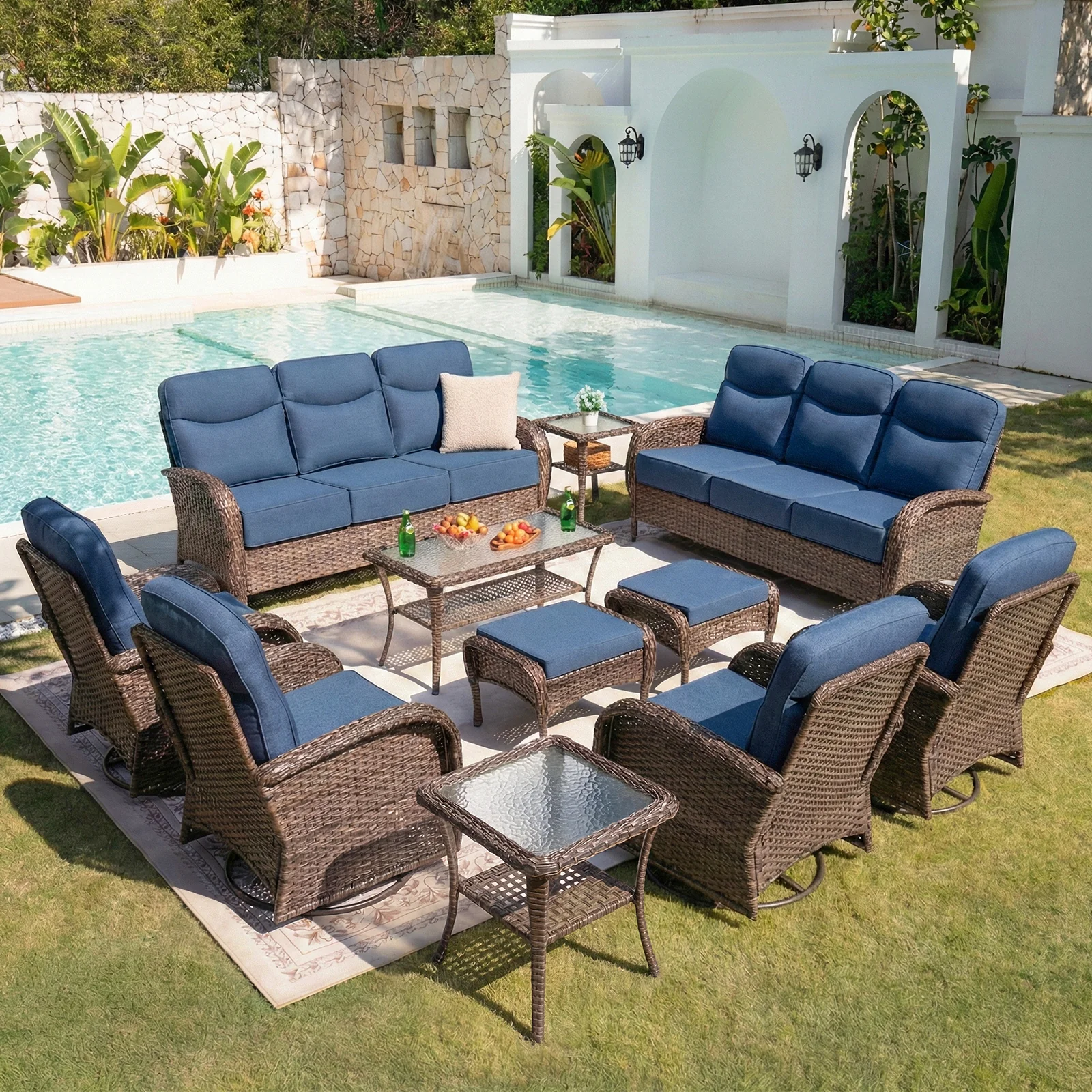 Ensemble de Mobilier de Patio Belord en Rotin de 11 Pièces — Mobilier de patio et d'extérieur