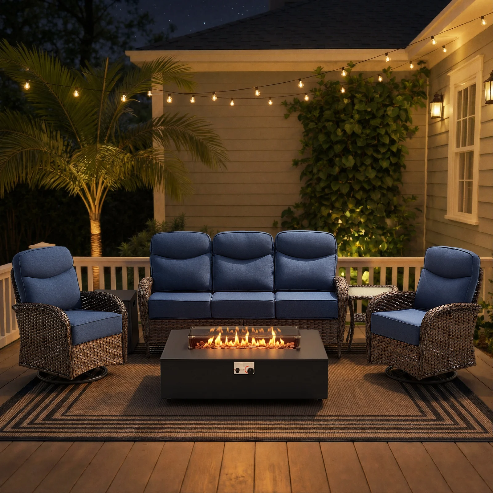 Ensemble de meubles de patio Belord de 5 pièces avec table de feu — Mobilier de patio et d'extérieur