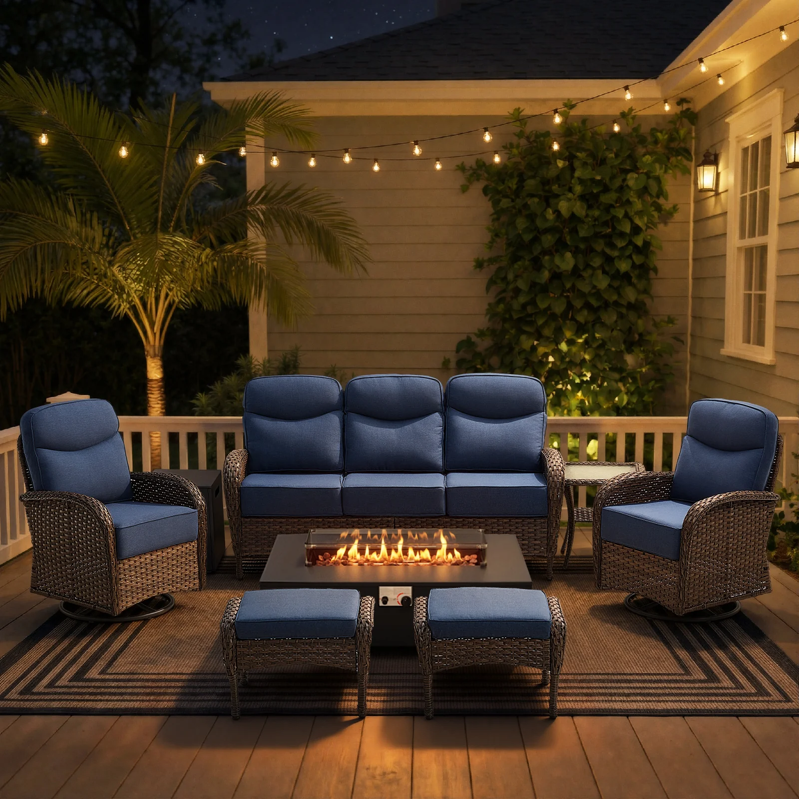 Ensemble de meubles de patio en osier rotatif Belord de 7 pièces — Mobilier de patio et d'extérieur