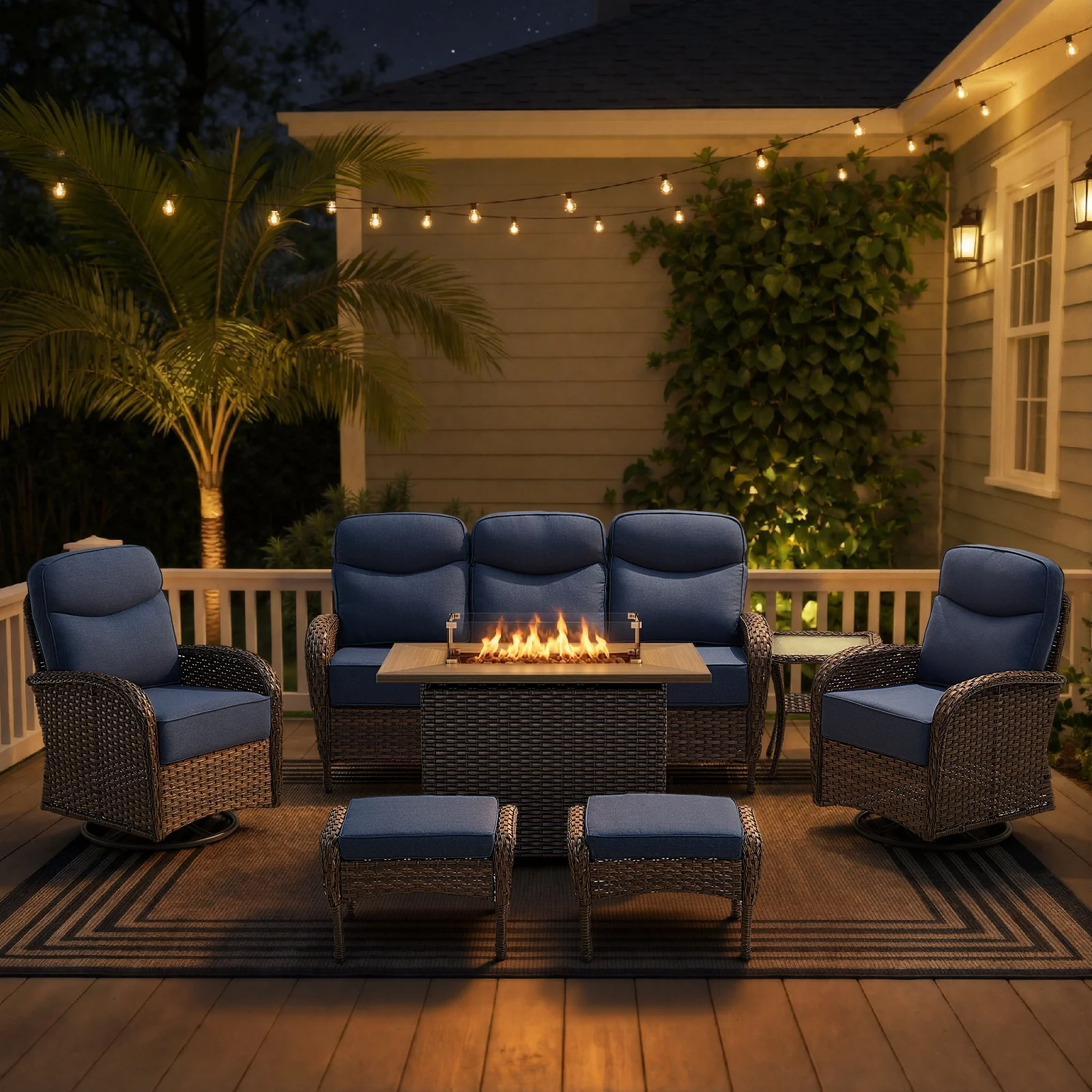 Belord 7 Piece Rattan Patio Furniture Set with Fire Pit Table — Patio & Outdoor Furniture
