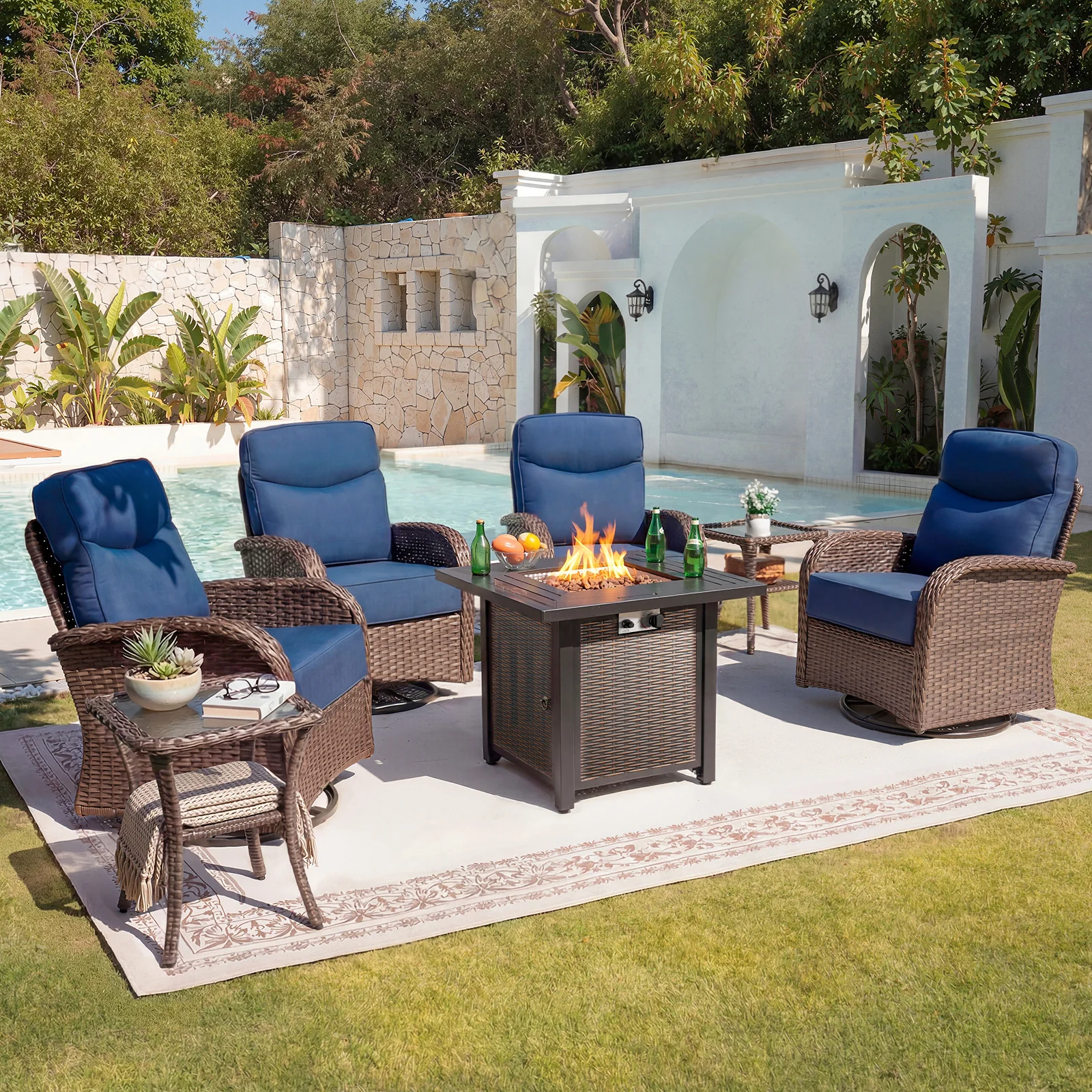 7 Piece Belord Patio Furniture Set with Fire Pit Table — Patio & Outdoor Furniture
