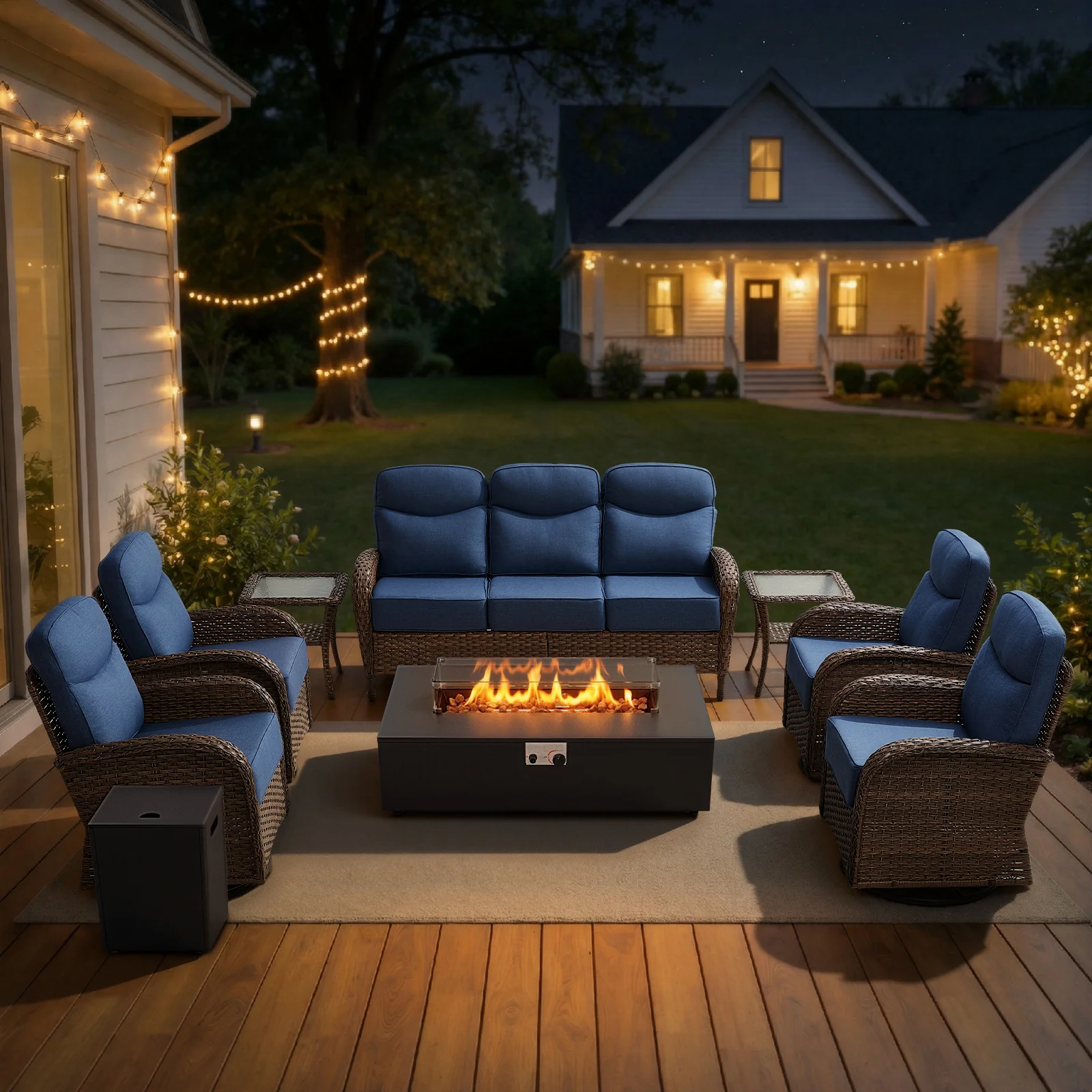 8 Piece Belord Swivel Rocker Patio Set with Fire Pit Table — Patio & Outdoor Furniture