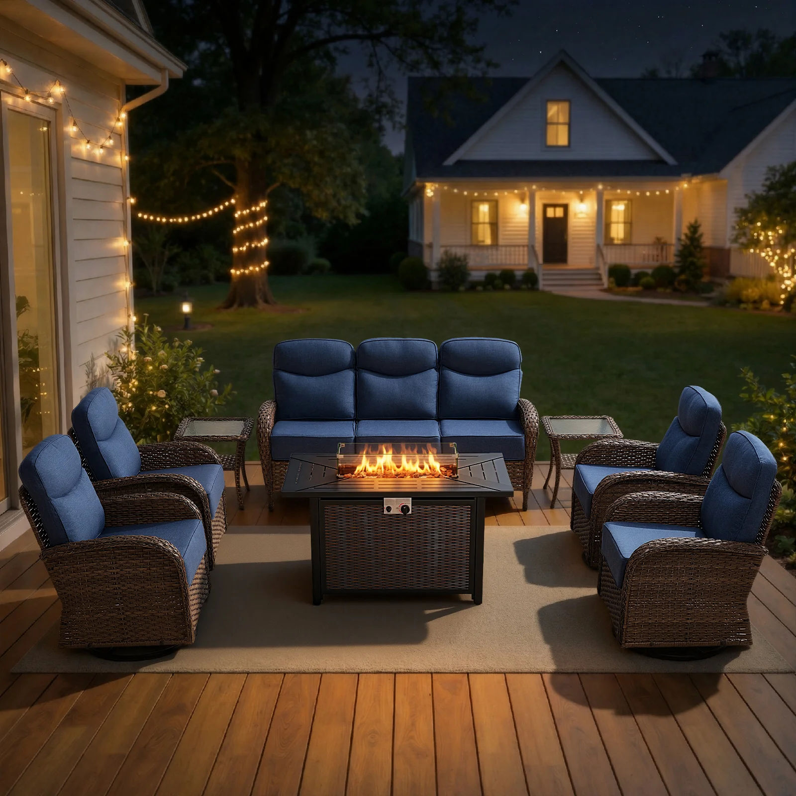 Ensemble de Patio Belord de 8 Pièces avec Chaises Pivotantes et Table de Feu — Mobilier de patio et d'extérieur