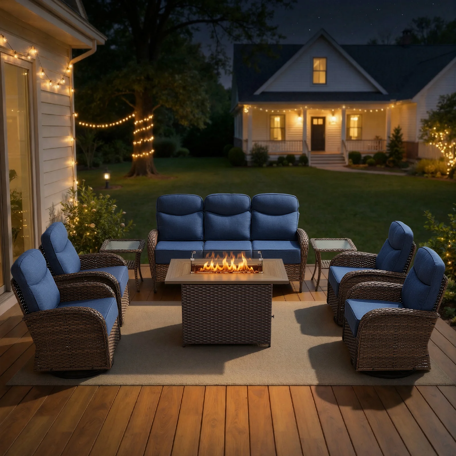 Ensemble de mobilier de patio en rotin Belord de 8 pièces avec table de feu — Mobilier de patio et d'extérieur