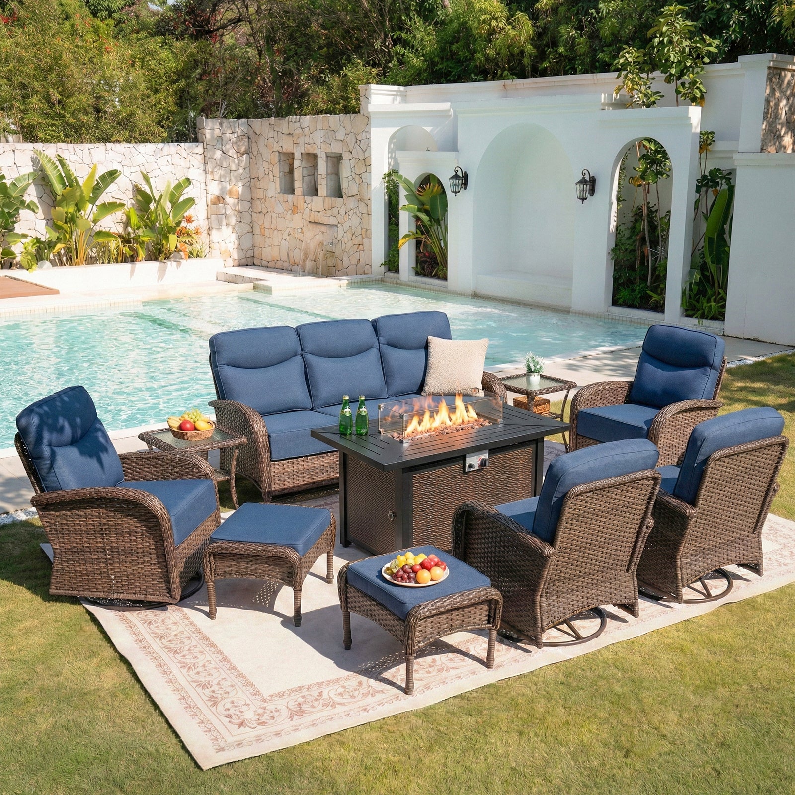 10 Piece Belord Patio Furniture Set with Fire Pit Table — Patio & Outdoor Furniture