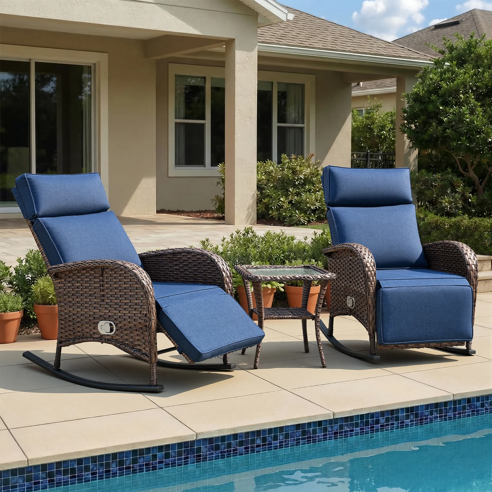 Fauteuil inclinable à bascule réglable avec tables latérales - Série NDS — Mobilier de patio et d'extérieur