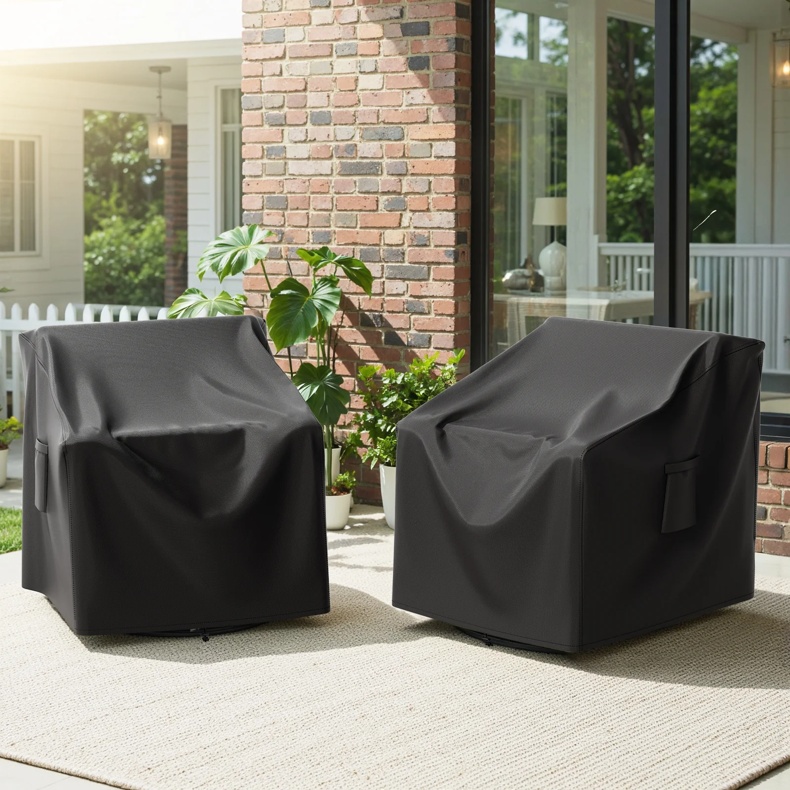 Housses de chaises de patio Belord 2-Pack, 600D imperméable, noir
