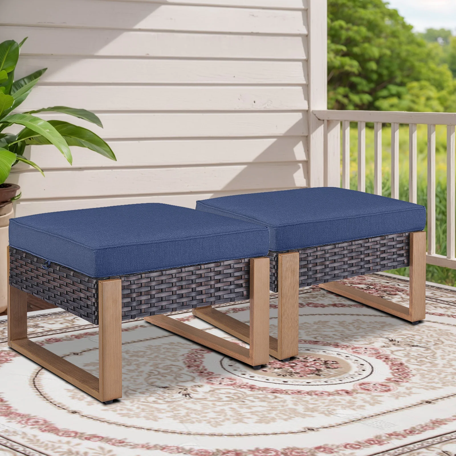 Belord HOP Series 2-Piece Wicker Outdoor Ottomans — Patio & Outdoor Furniture