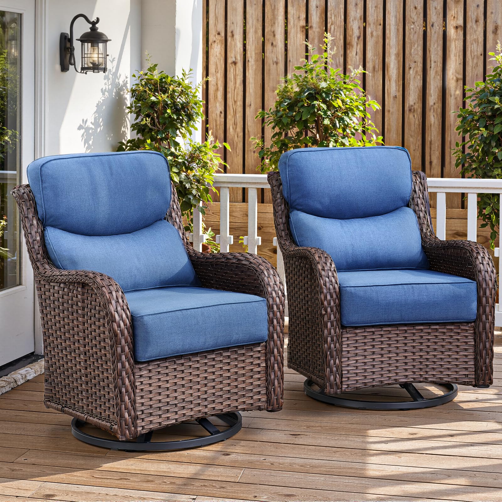 Chaises de Patio Rotatives en Osier Belord - Brun/Bleu — Mobilier de patio et d'extérieur
