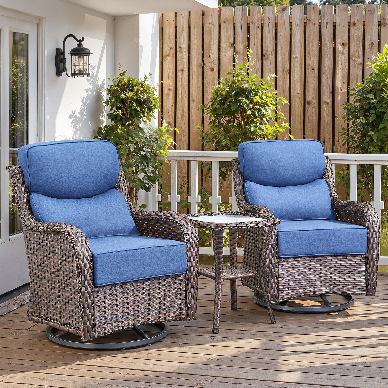 Ensemble de chaises à bascule pivotantes de patio en 3 pièces avec table d'appoint — Mobilier de patio et d'extérieur