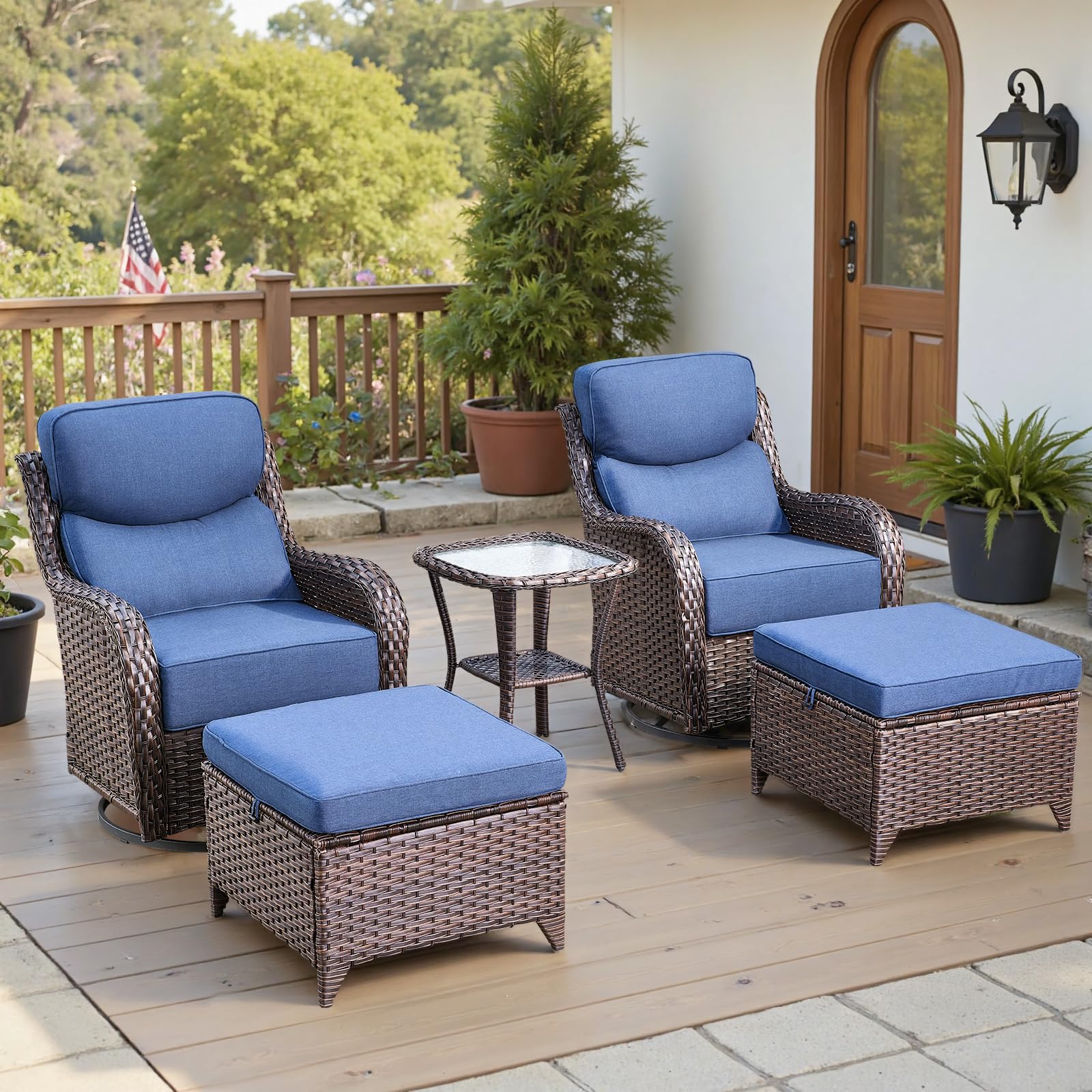 Ensemble de meubles de patio pivotant de 5 pièces avec poufs et table — Mobilier de patio et d'extérieur
