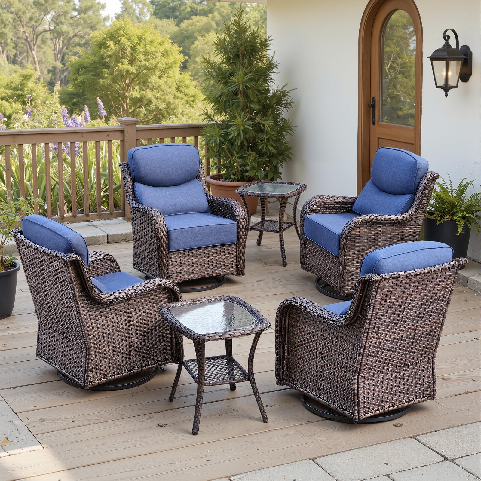Ensemble de chaises pivotantes Belord de 6 pièces avec tables d'appoint